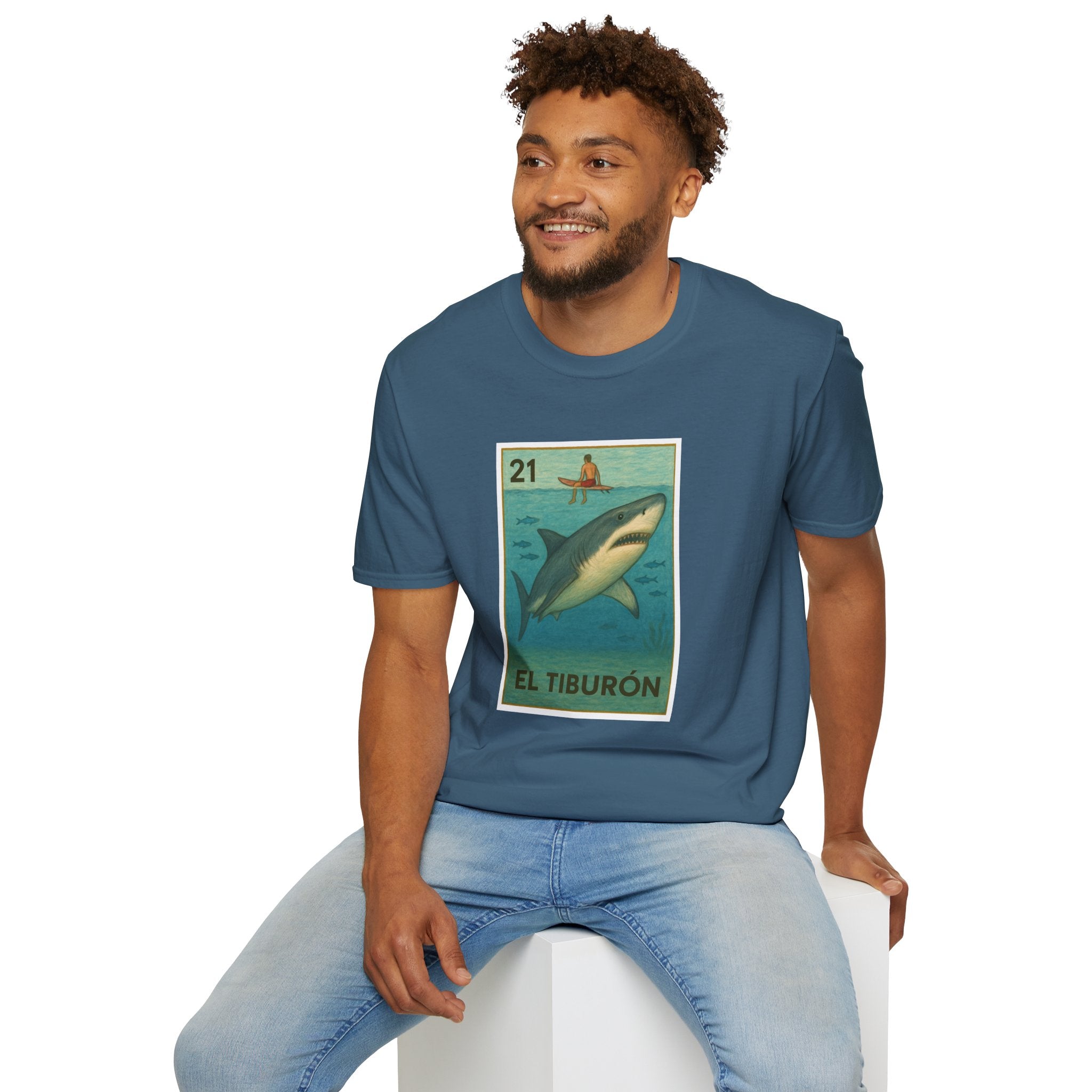 Shark Lotería Unisex - Soft Style U.S. Cotton T-Shirt (El Tiburón)