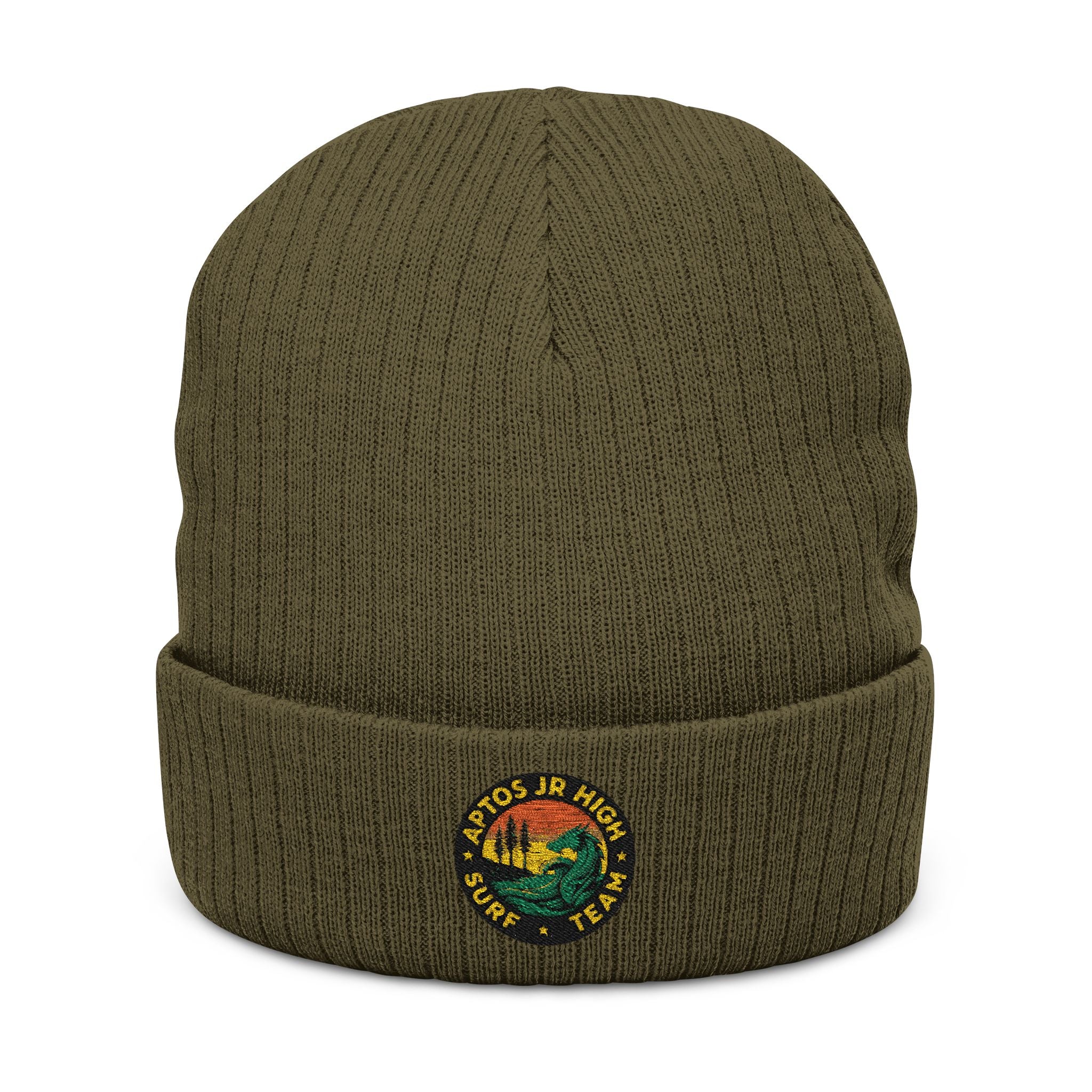 Aptos Junior High Surf Team - Embroidered Unisex Ribbed Knit Beanie with Recycled Polyester