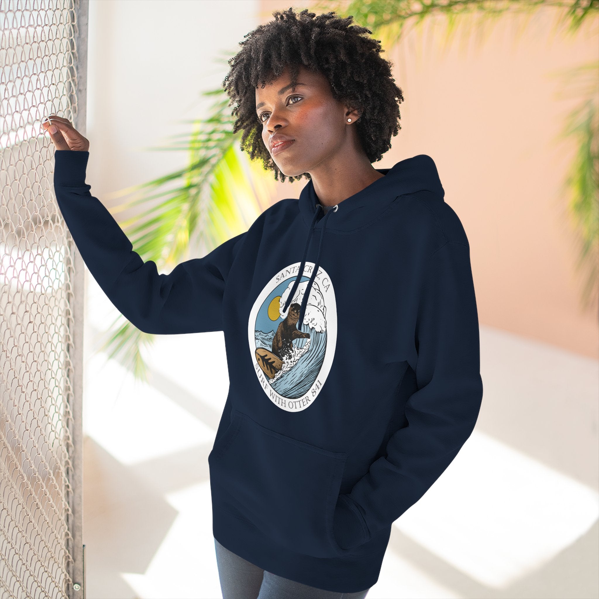 Surf with Otter 841 by Thiago Bianchini Unisex - Pull-Over Cotton Blend Fleece Hoodie