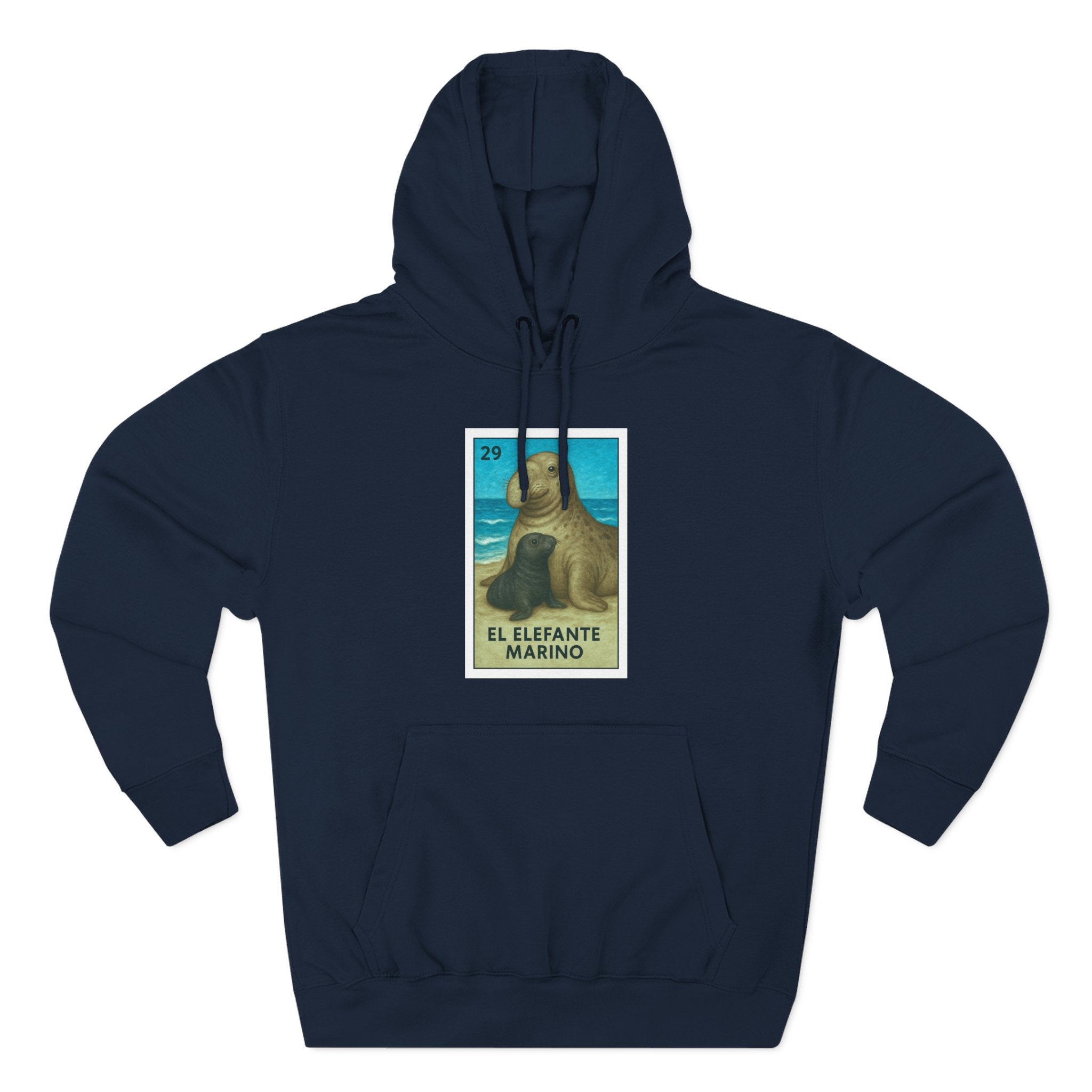 Elephant Seal Lotería Unisex - Pull-Over Cotton Blend Fleece Hoodie (El Elefanto Marino)