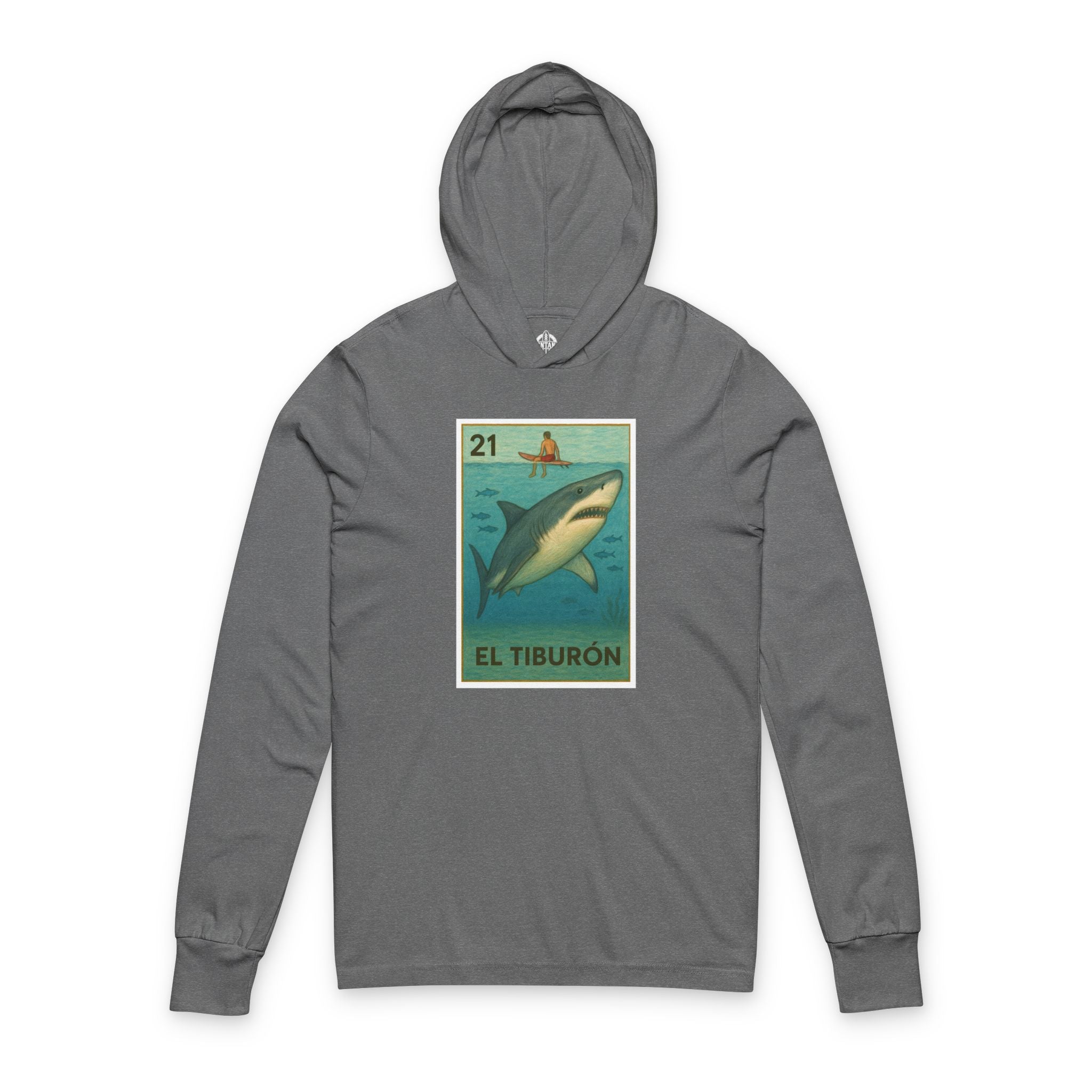 Shark Lotería Unisex - Cotton Hooded Long Sleeve Hooded T-Shirt (El Tiburón)