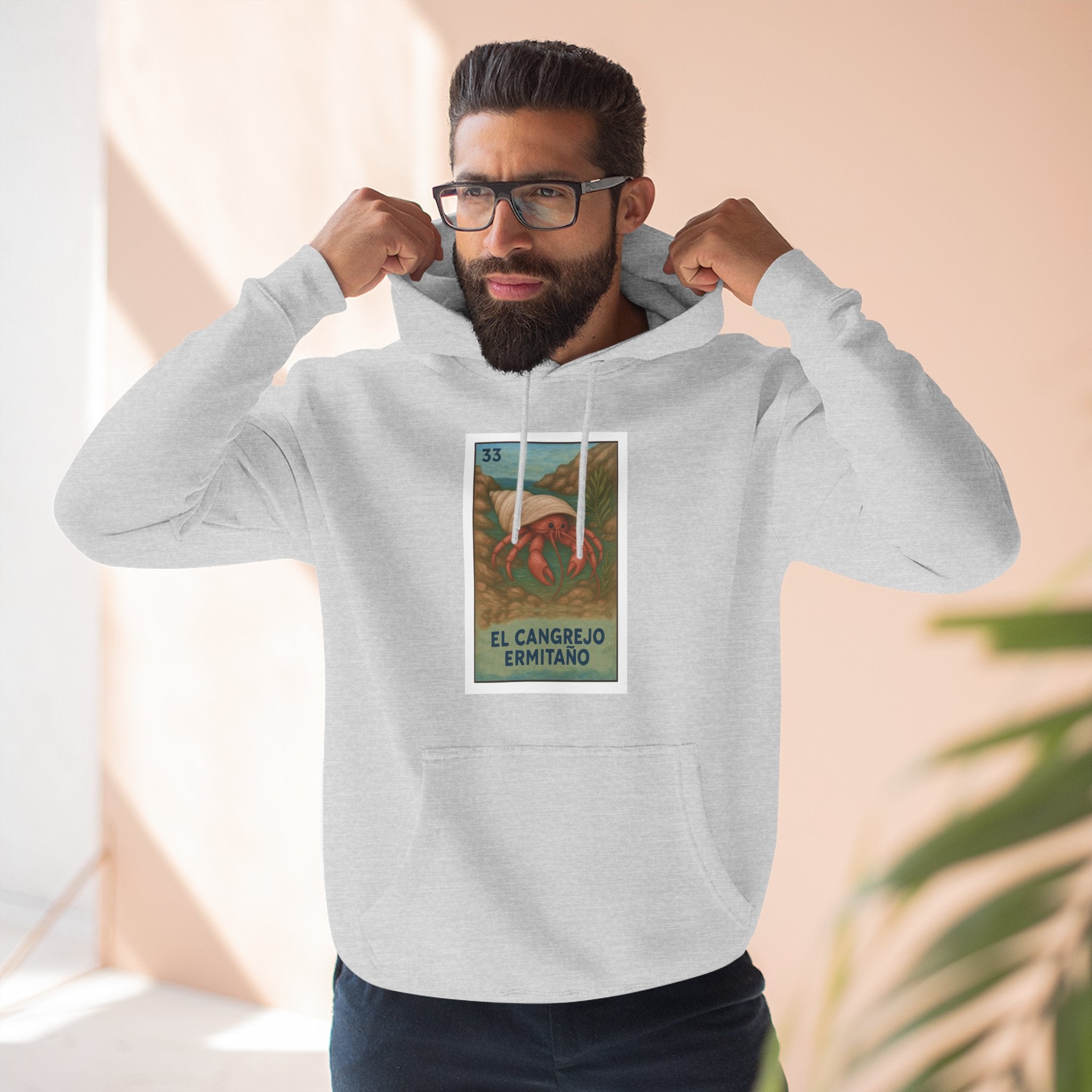 Hermit Crab Lotería Unisex - Pull-Over Cotton Blend Fleece Hoodie (El Cangrejo Ermitaño)
