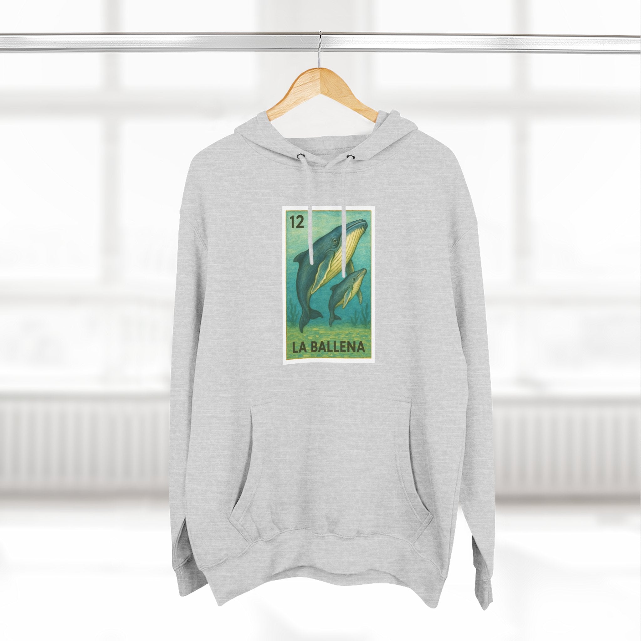 Whale Lotería Unisex - Pull-Over Cotton Blend Fleece Hoodie (La Ballena)