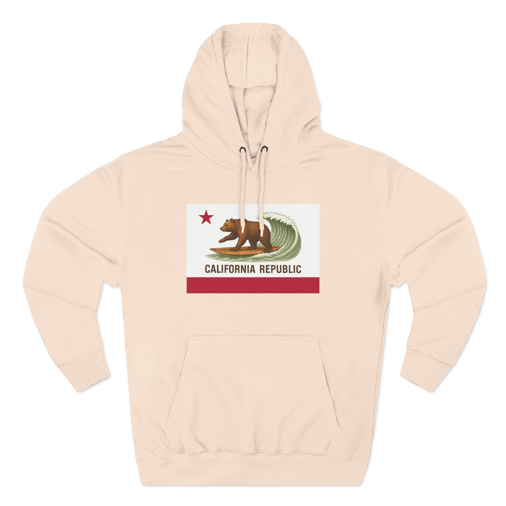 California Surfing Bear Flag Unisex - Pull-Over Cotton Blend Fleece Hoodie