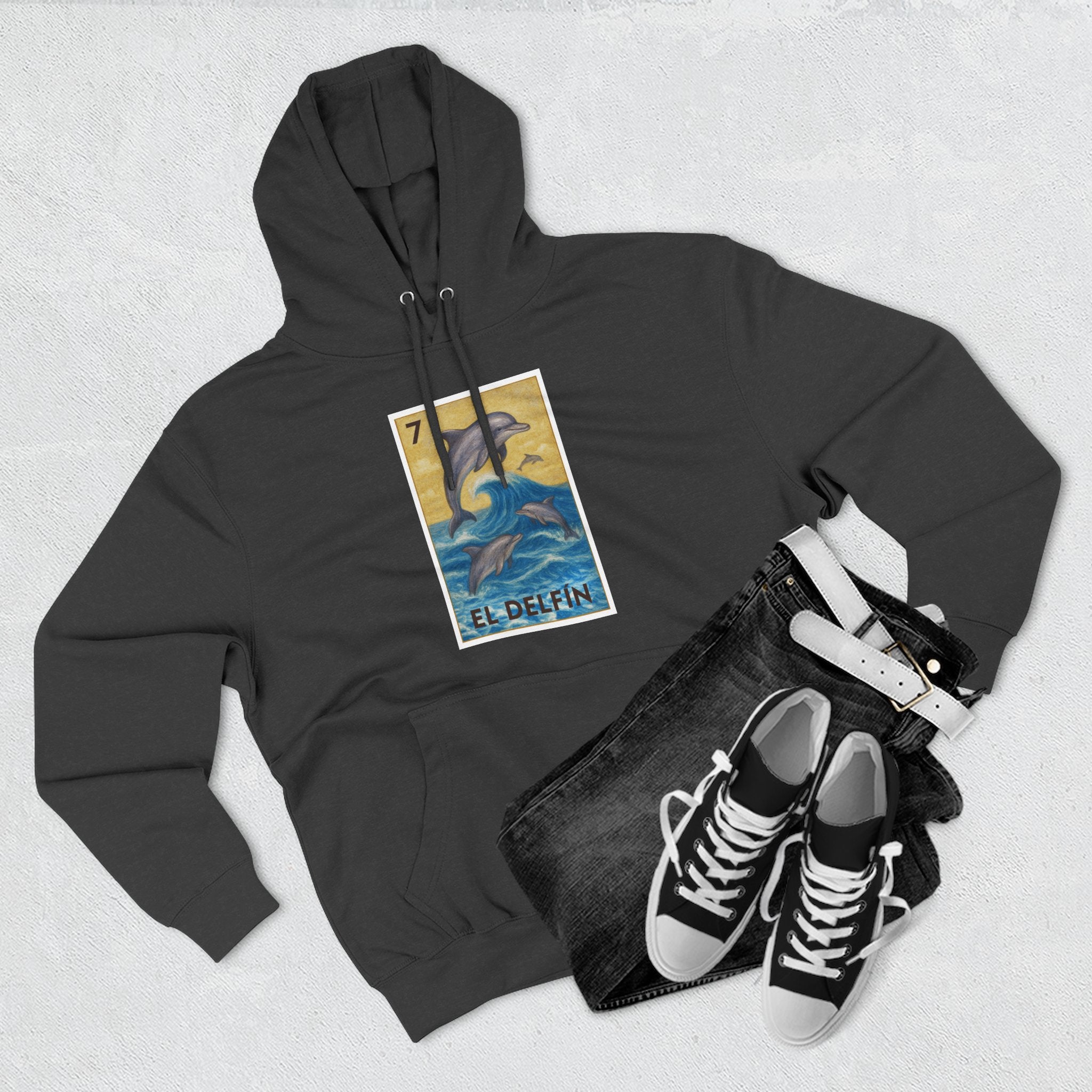 Dolphin Lotería Unisex - Pull-Over Cotton Blend Fleece Hoodie (El Delfín)