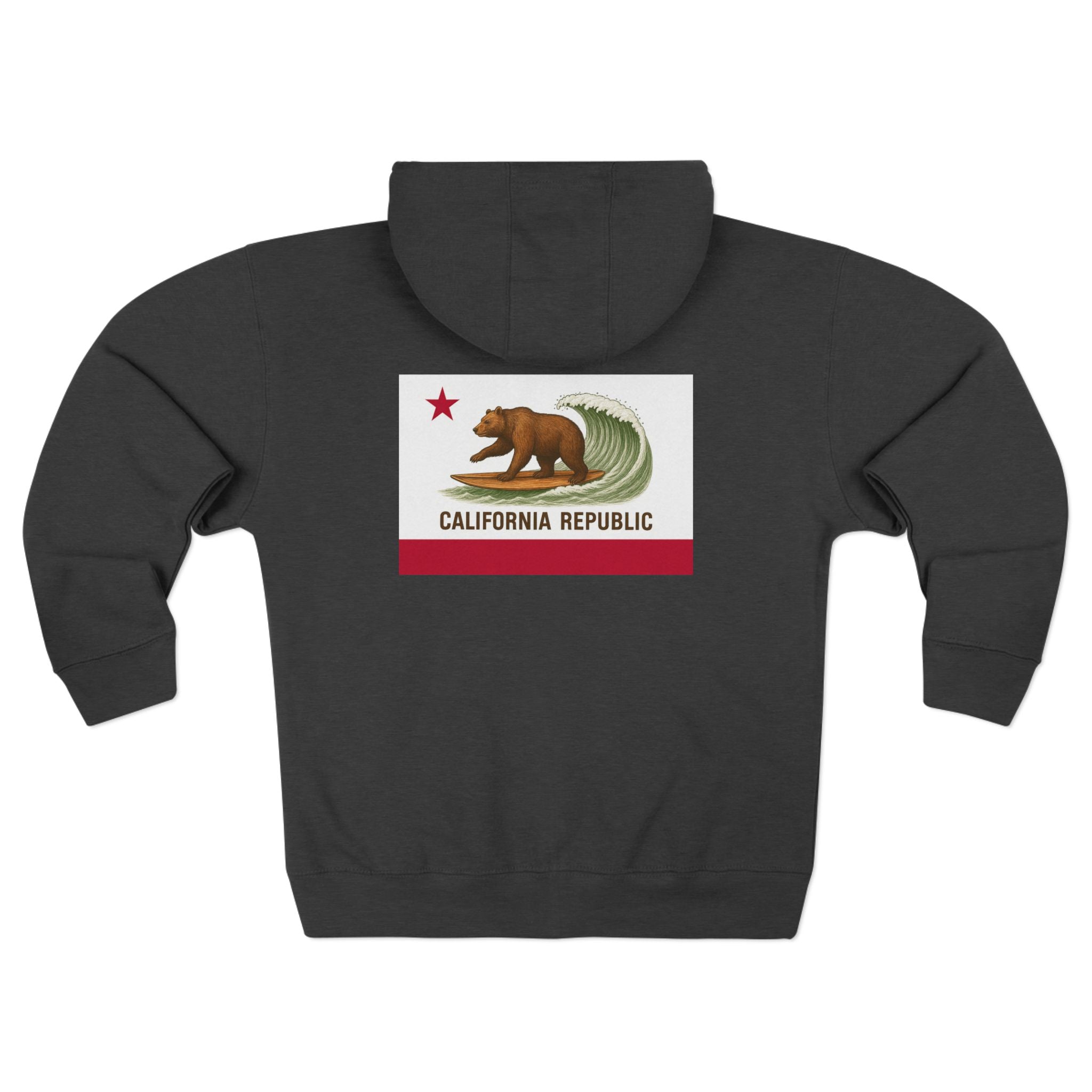 California Surfing Bear Flag Unisex - Zip Cotton Blend Fleece Hoodie