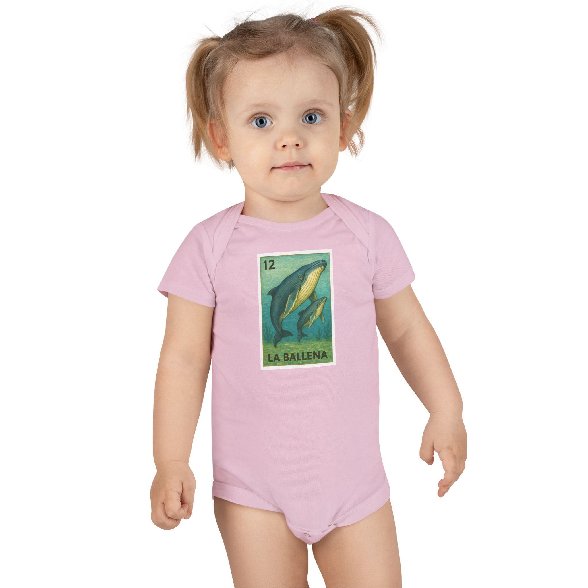 Whale Lotería - Baby Short Sleeve 100% Cotton Onesie (La Ballena)