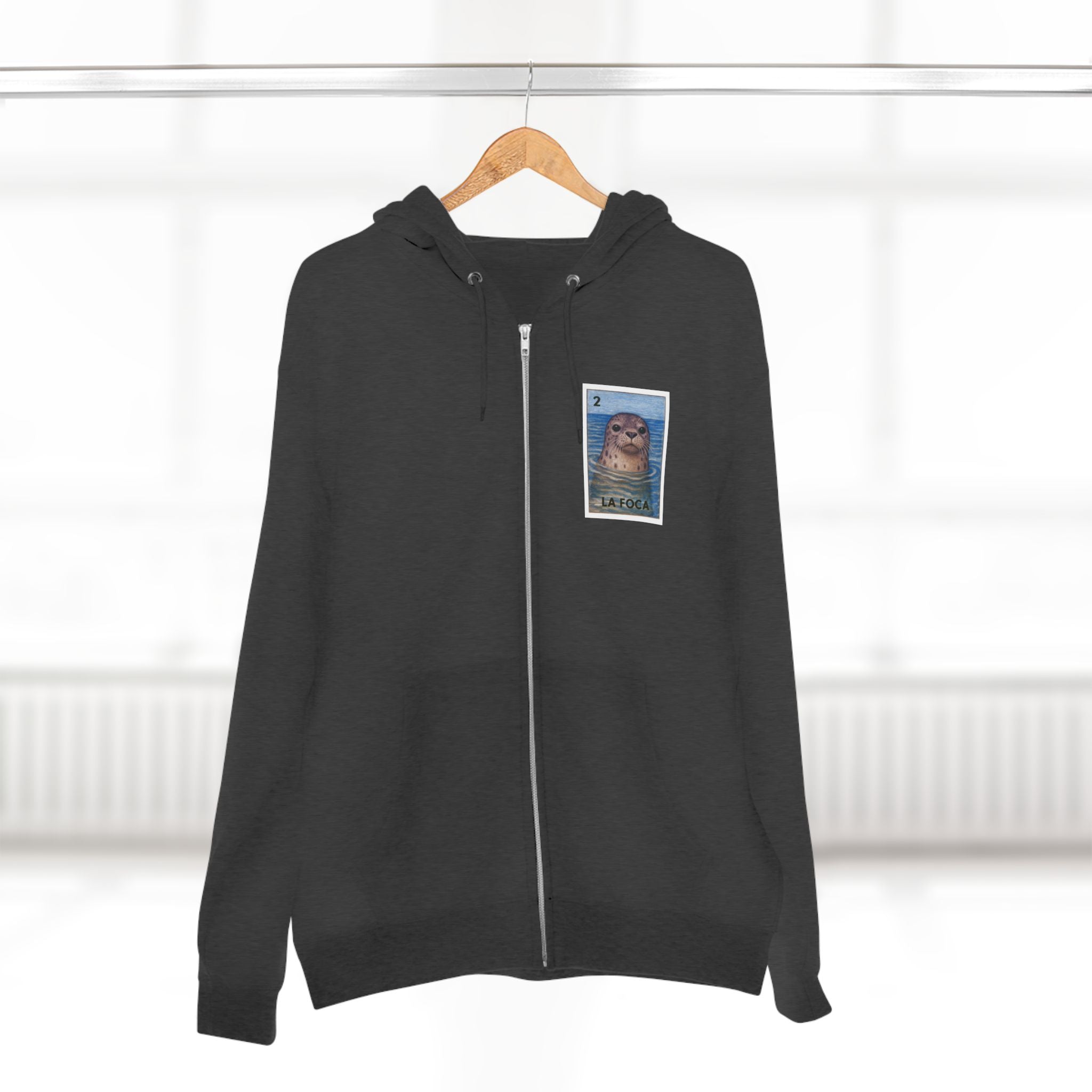 Seal Lotería Unisex - Zip Cotton Blend Fleece Hoodie (La Foca)