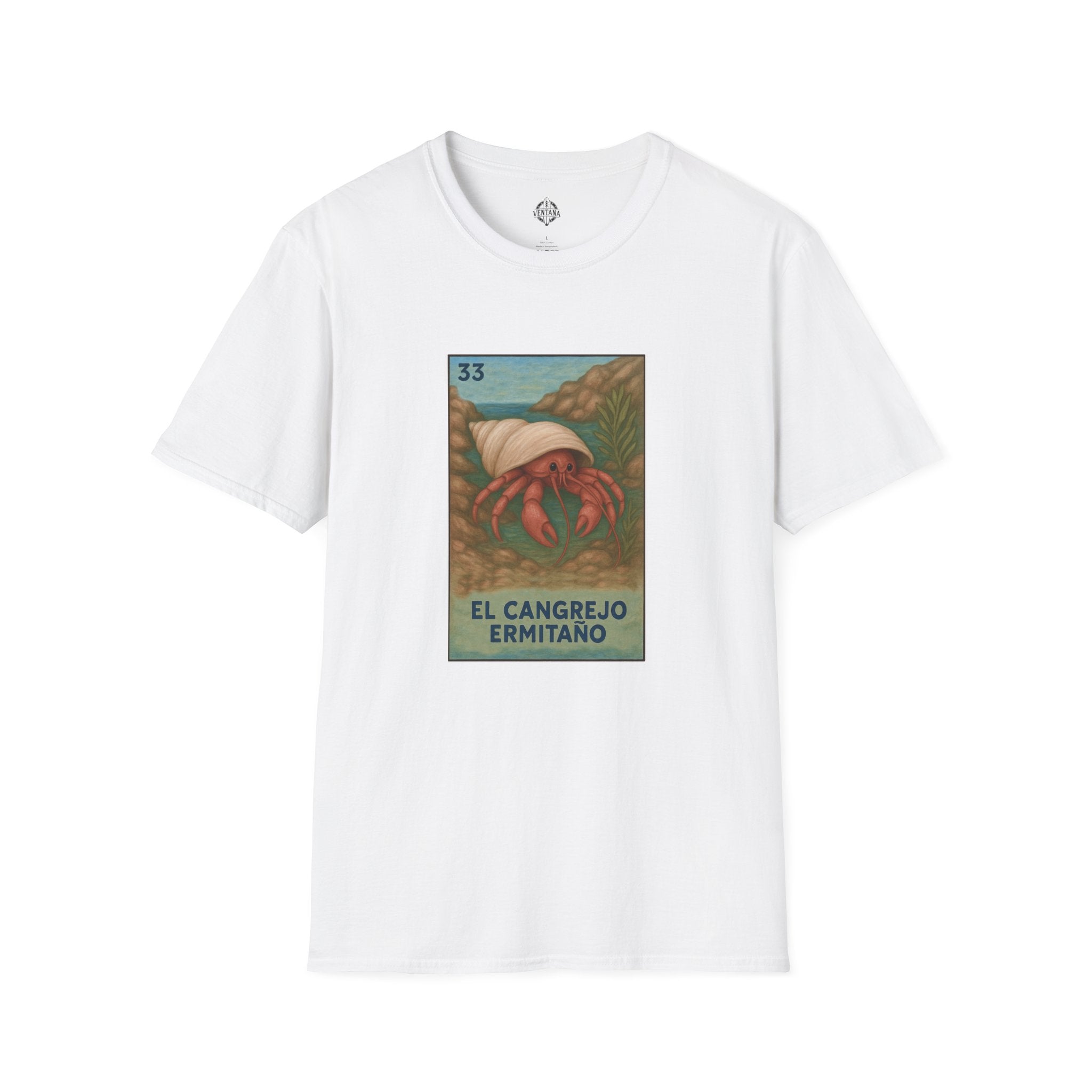 Hermit Crab Lotería Unisex - Soft Style U.S. Cotton T-Shirt (El Cangrejo Ermitaño)