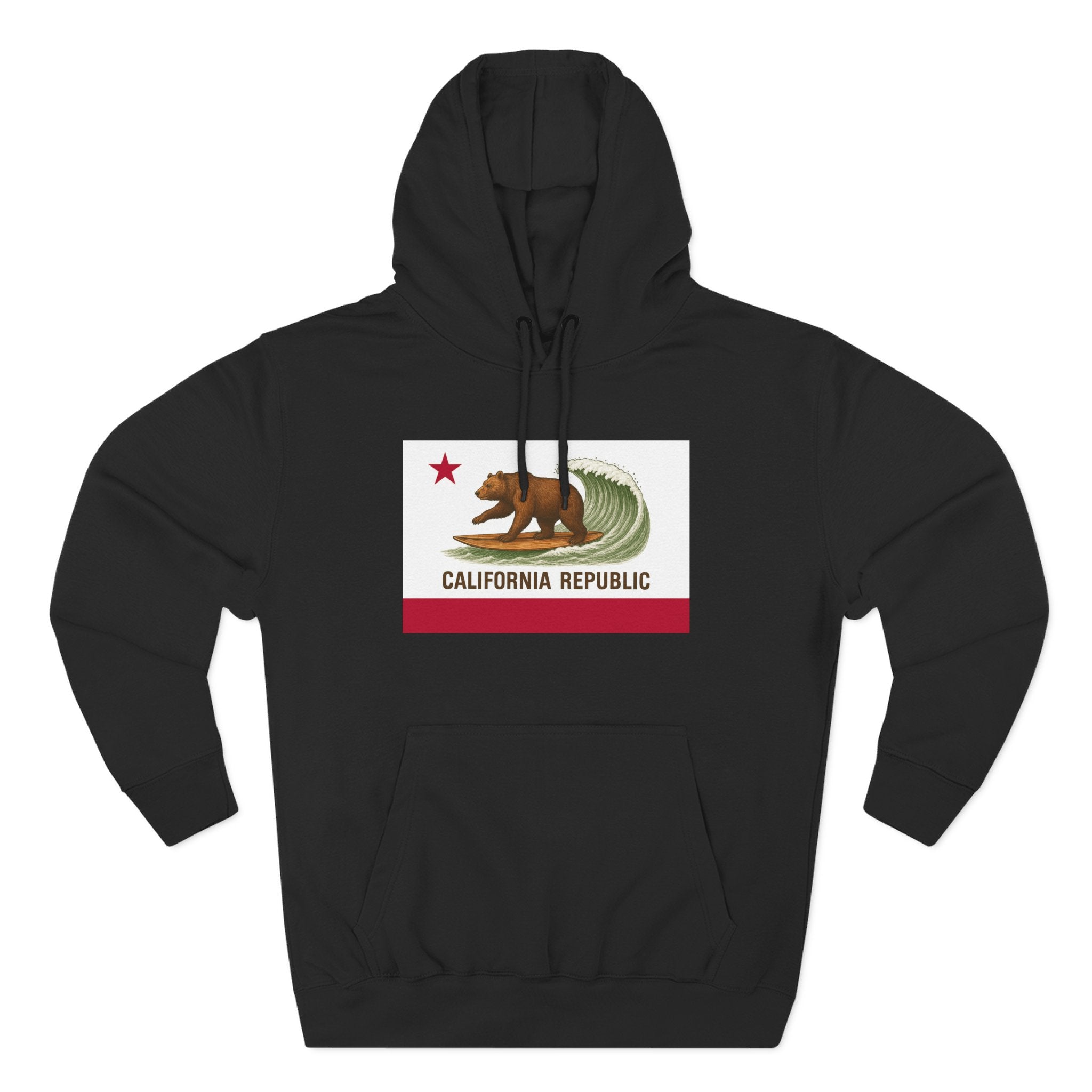 California Surfing Bear Flag Unisex - Pull-Over Cotton Blend Fleece Hoodie