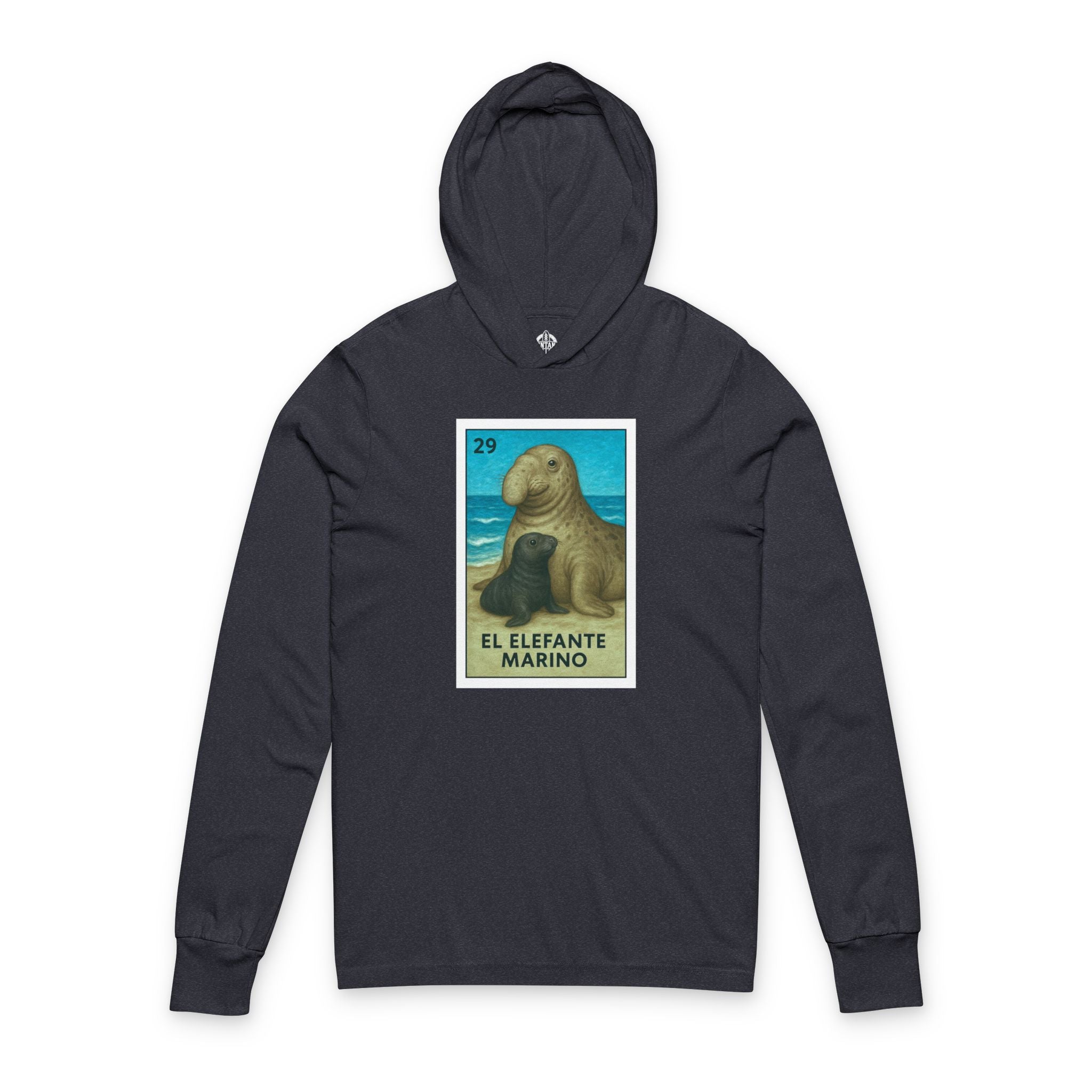 Elephant Seal Lotería Unisex - Cotton Hooded Long Sleeve Hooded T-Shirt (El Elefante Marino)