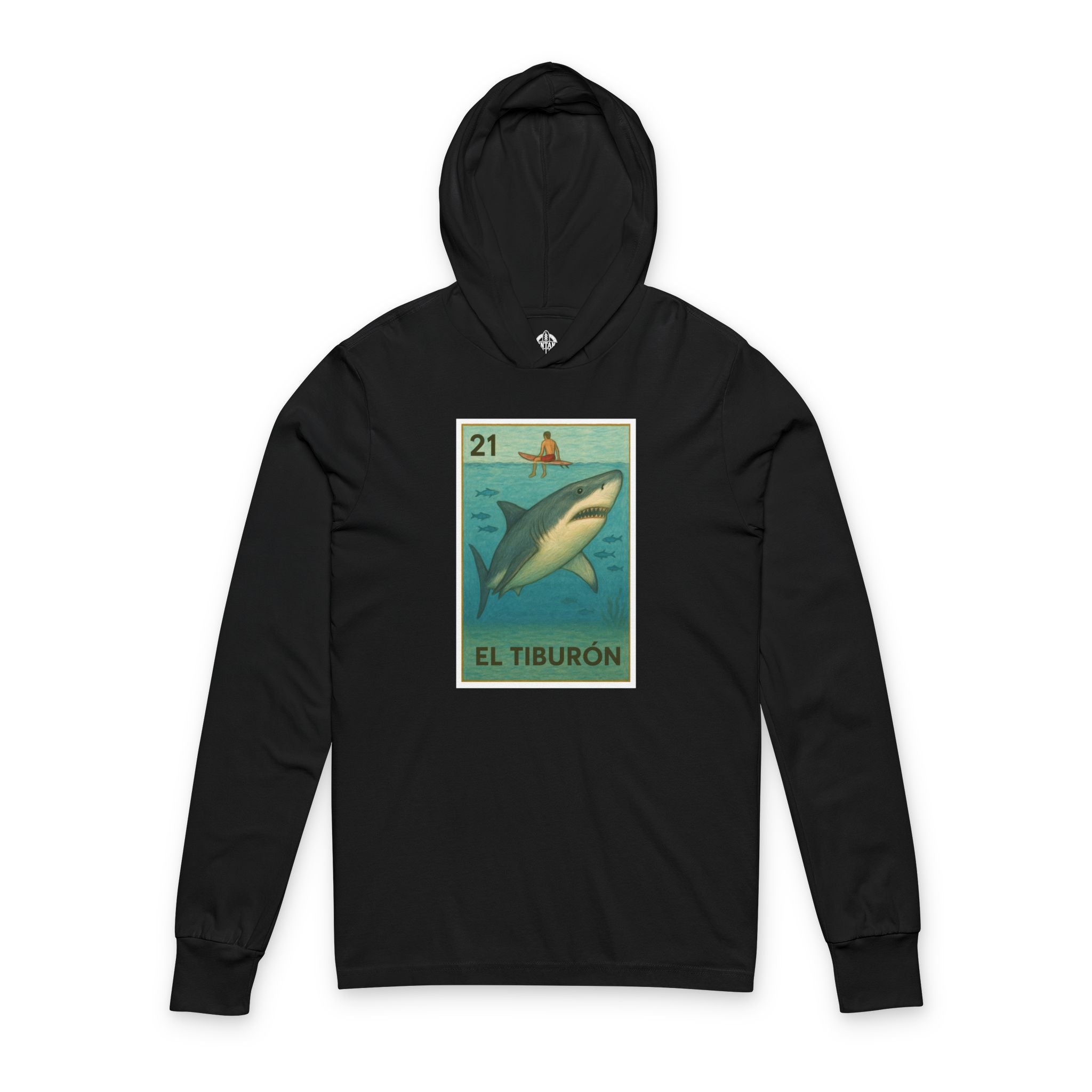 Shark Lotería Unisex - Cotton Hooded Long Sleeve Hooded T-Shirt (El Tiburón)