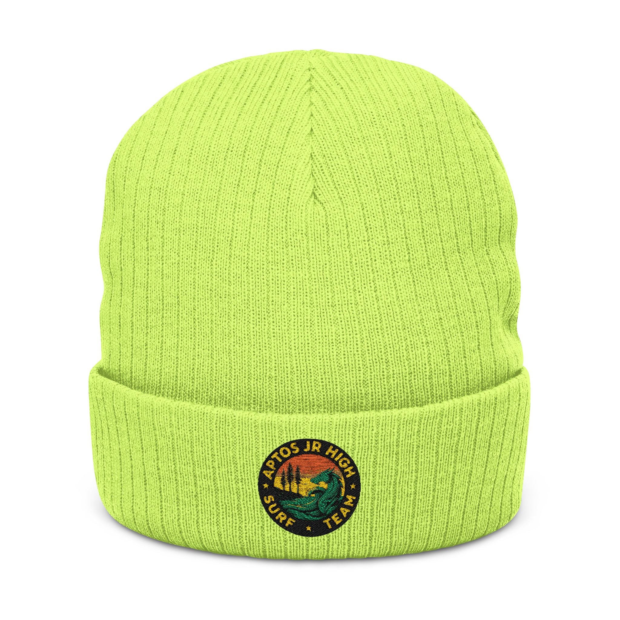 Aptos Junior High Surf Team - Embroidered Unisex Ribbed Knit Beanie with Recycled Polyester