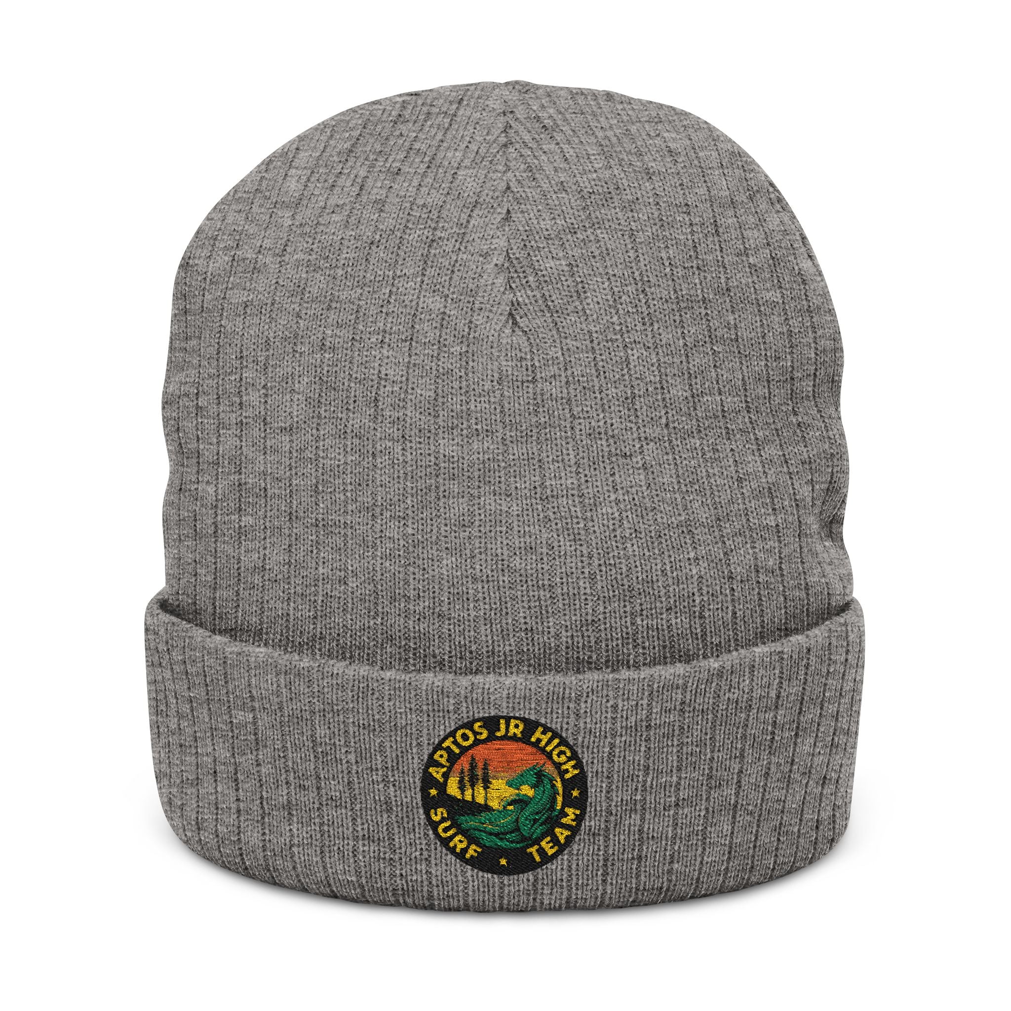 Aptos Junior High Surf Team - Embroidered Unisex Ribbed Knit Beanie with Recycled Polyester