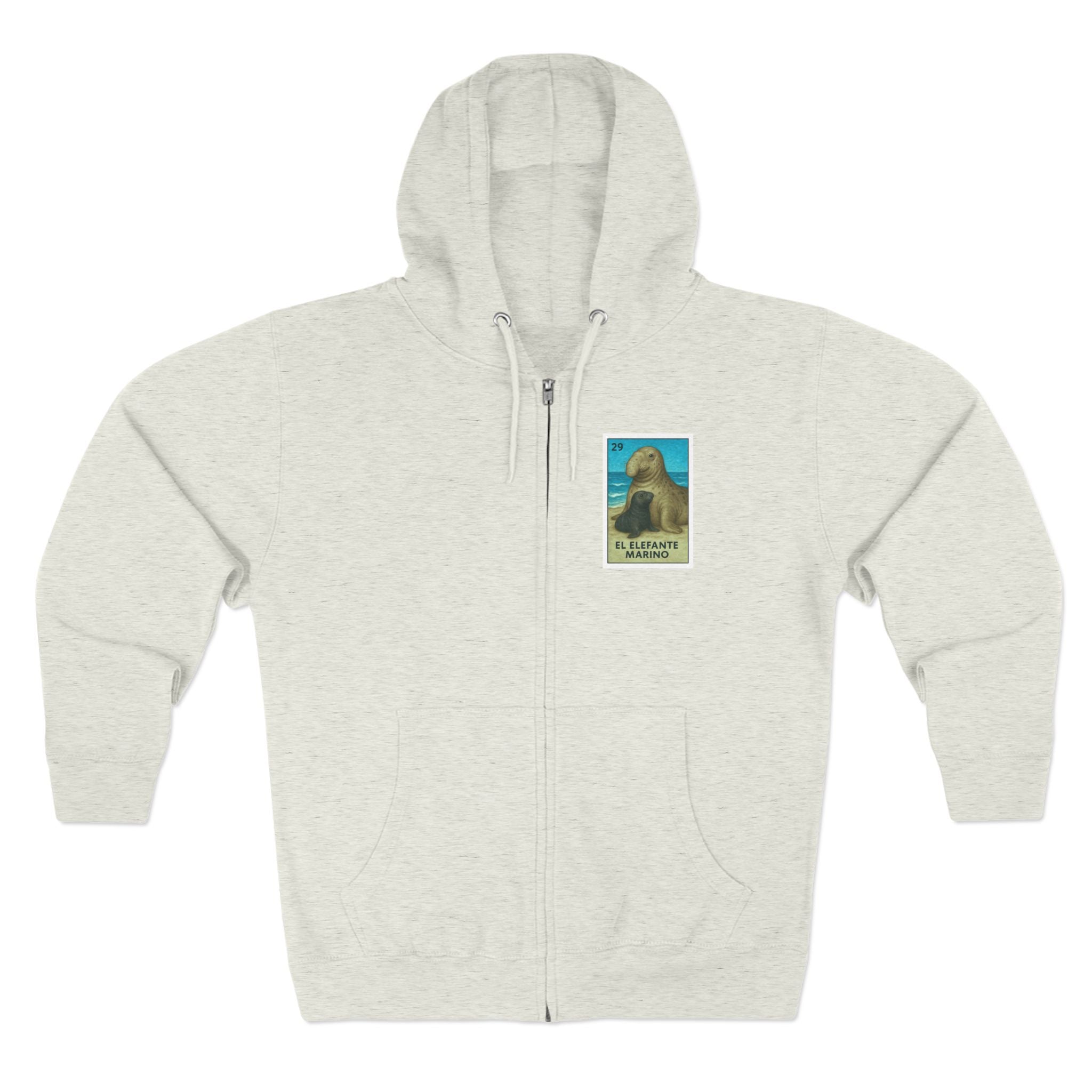 Elephant Seal Lotería Unisex - Zip Cotton Blend Fleece Hoodie (El Elefante Marino)