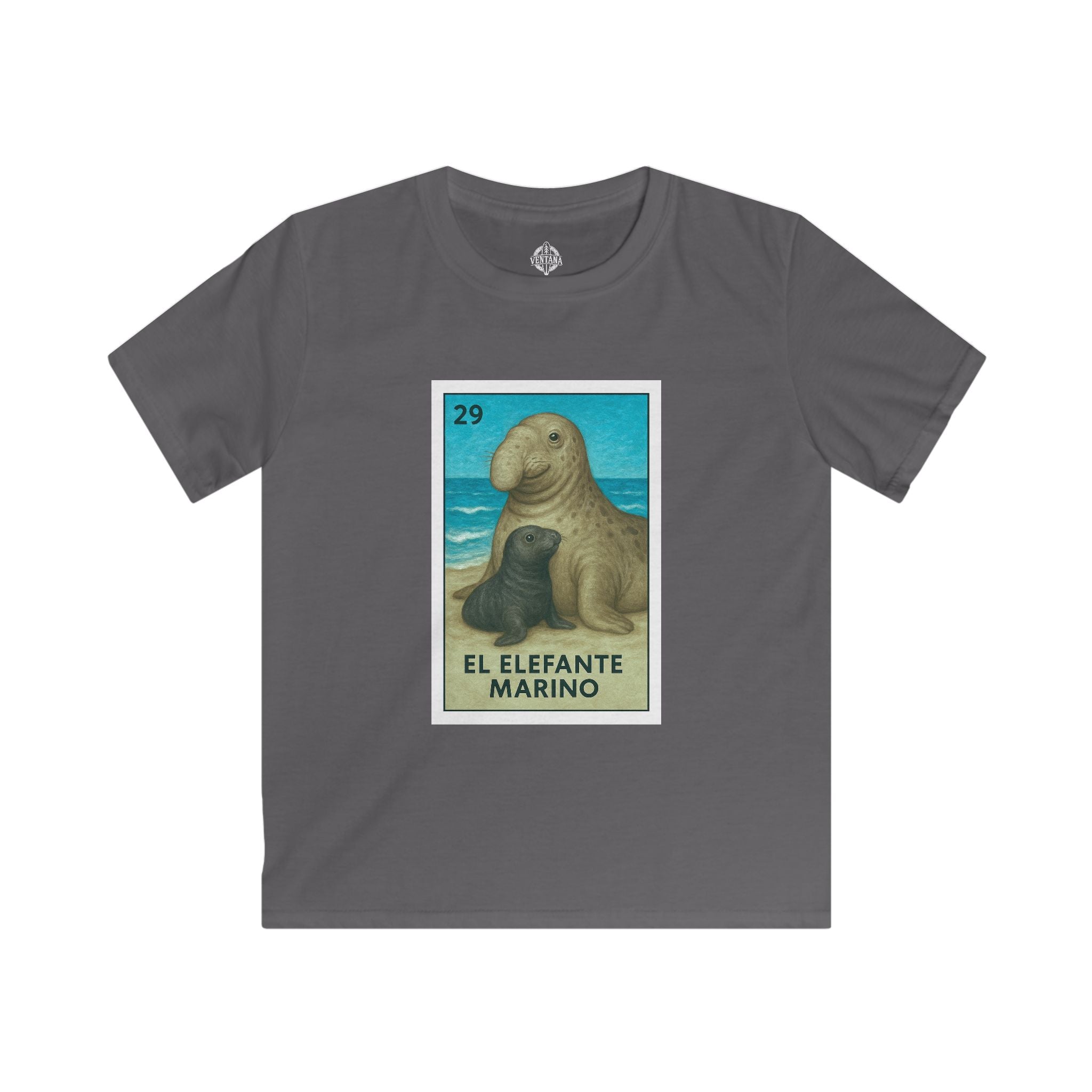 Elephant Seal Lotería Kids - Soft Style U.S. Cotton T-Shirt (El Elefante Marino)