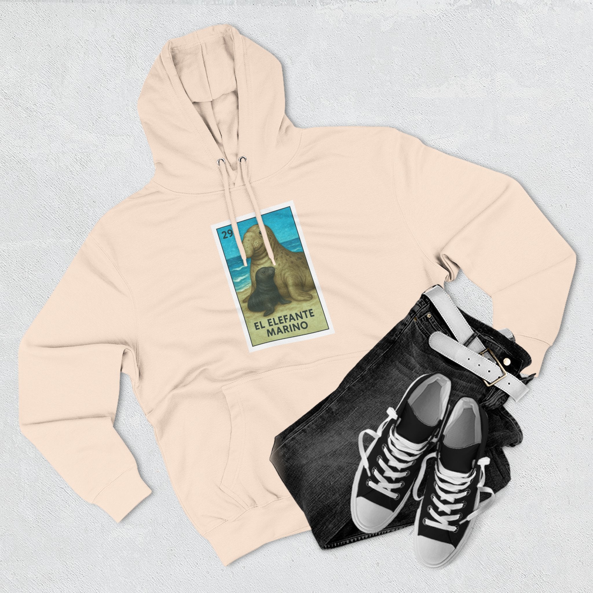 Elephant Seal Lotería Unisex - Pull-Over Cotton Blend Fleece Hoodie (El Elefanto Marino)