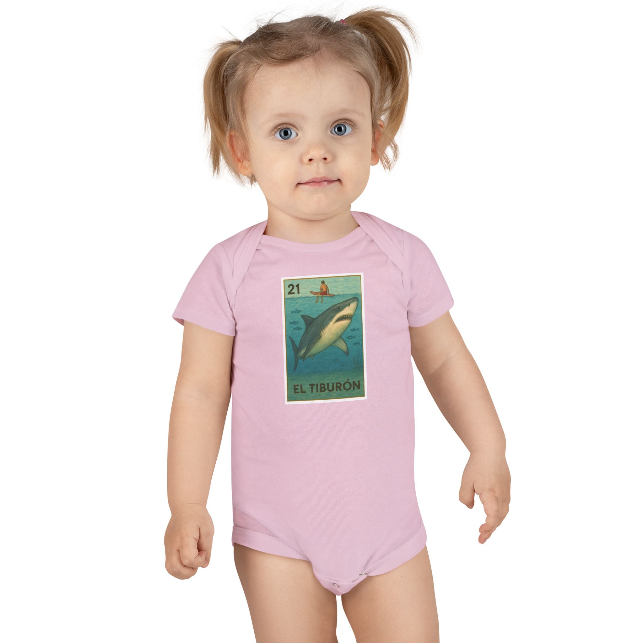 Shark Lotería - Baby Short Sleeve 100% Cotton Onesie (El Tiburón)