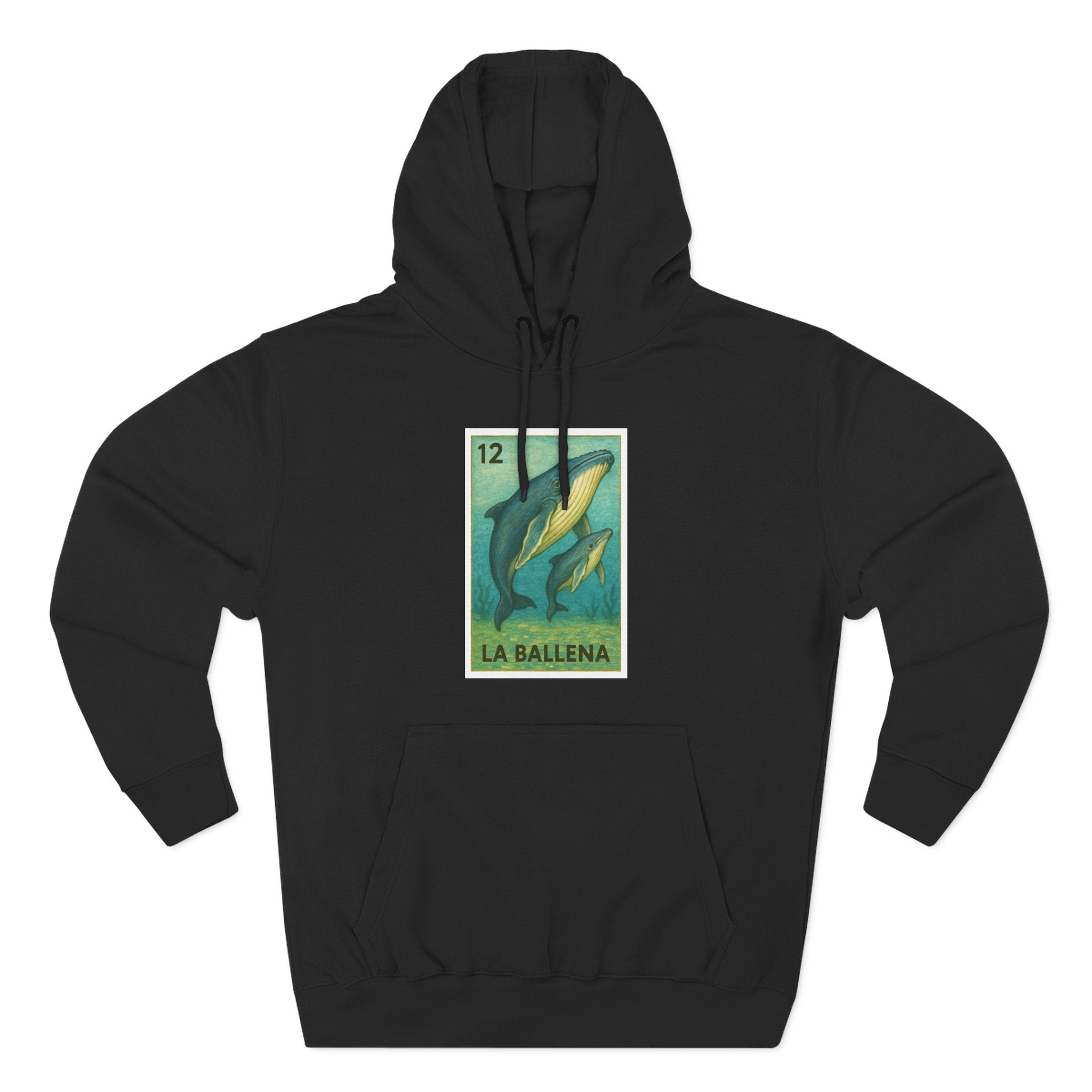Whale Lotería Unisex - Pull-Over Cotton Blend Fleece Hoodie (La Ballena)