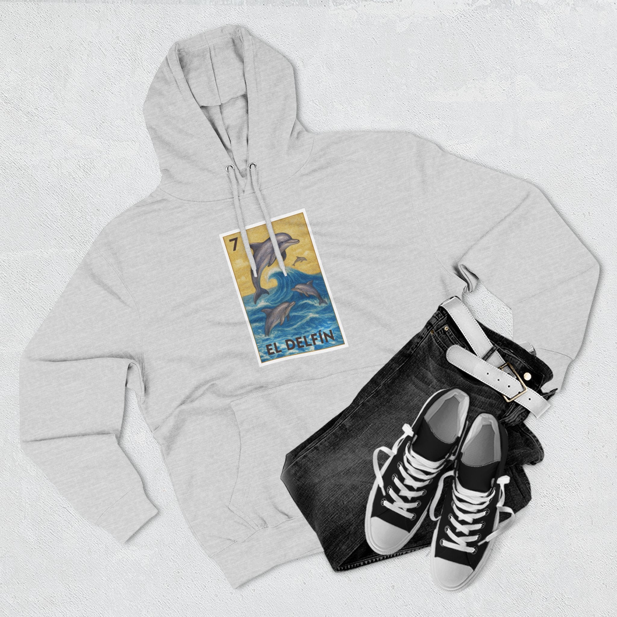 Dolphin Lotería Unisex - Pull-Over Cotton Blend Fleece Hoodie (El Delfín)