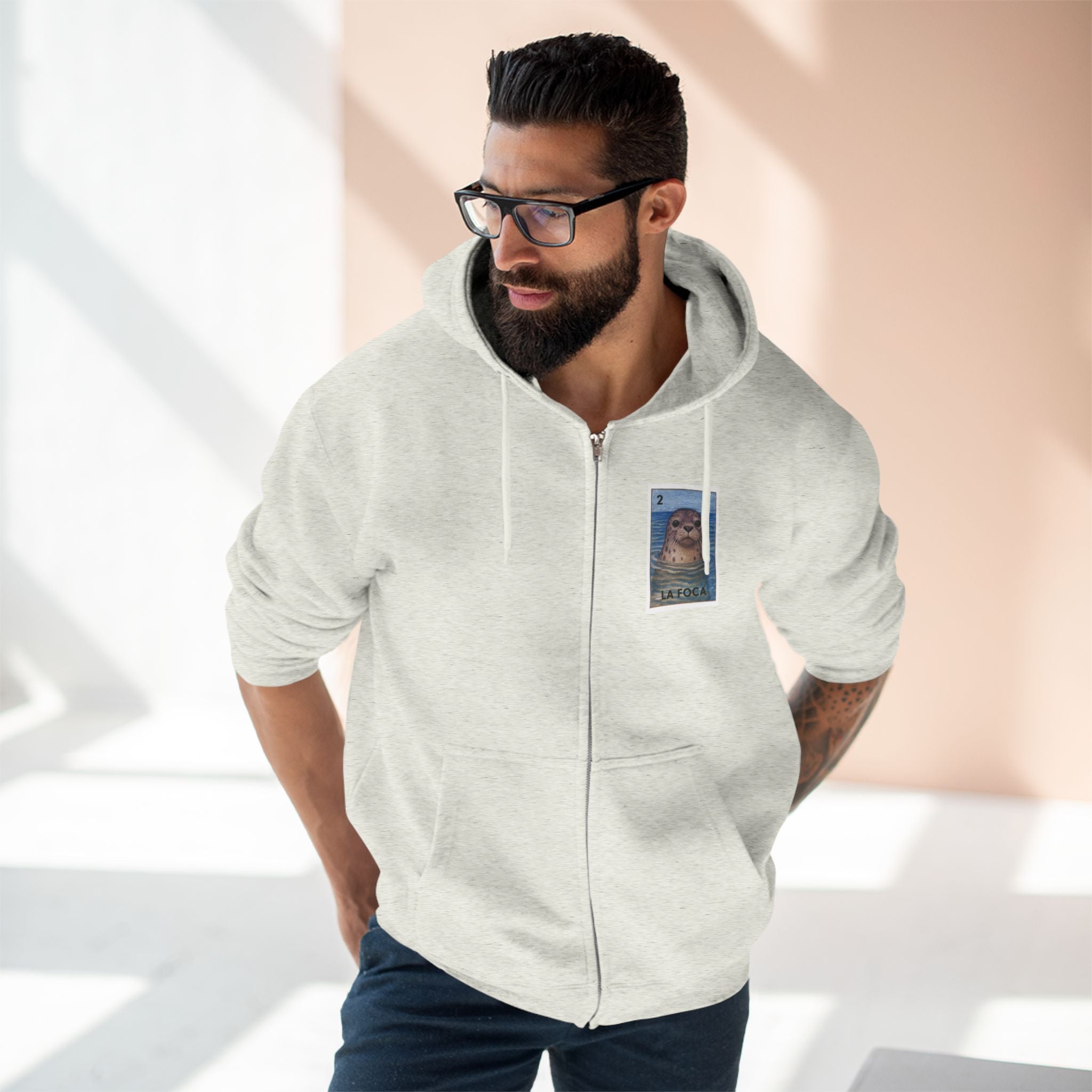 Seal Lotería Unisex - Zip Cotton Blend Fleece Hoodie (La Foca)