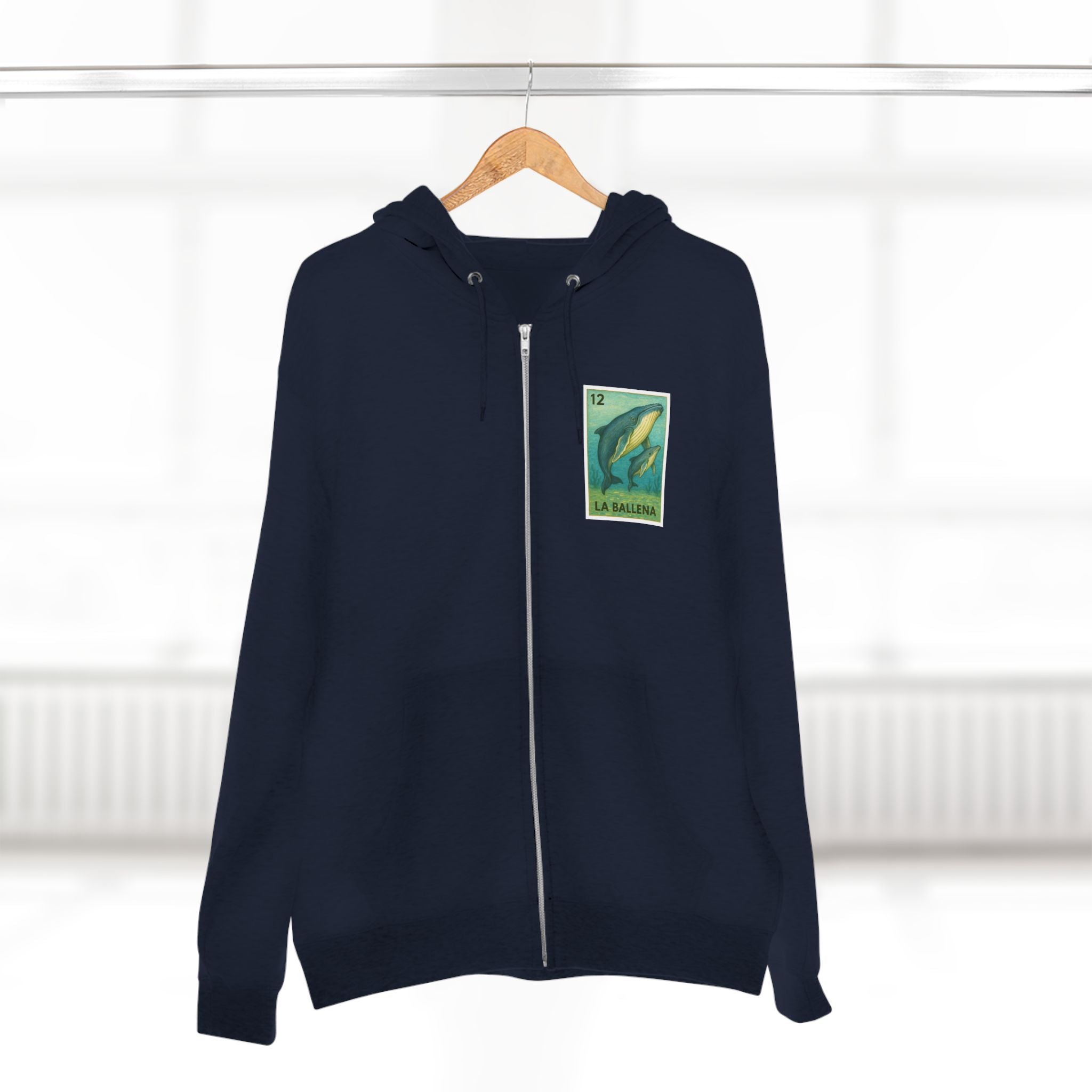 Whale Lotería Unisex - Zip Cotton Blend Fleece Hoodie (La Ballena)