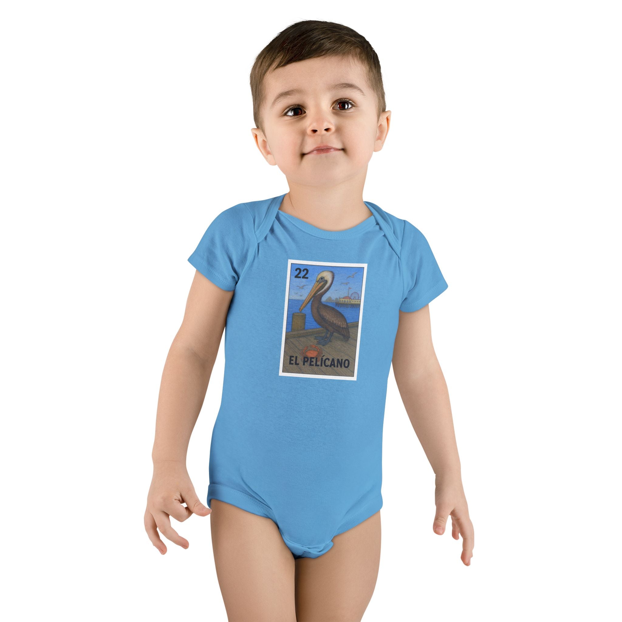 Pelican Lotería - Baby Short Sleeve 100% Cotton Onesie (El Pelícano)