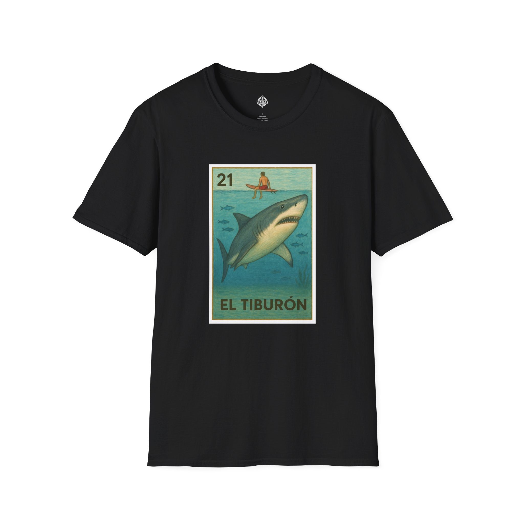 Shark Lotería Unisex - Soft Style U.S. Cotton T-Shirt (El Tiburón)
