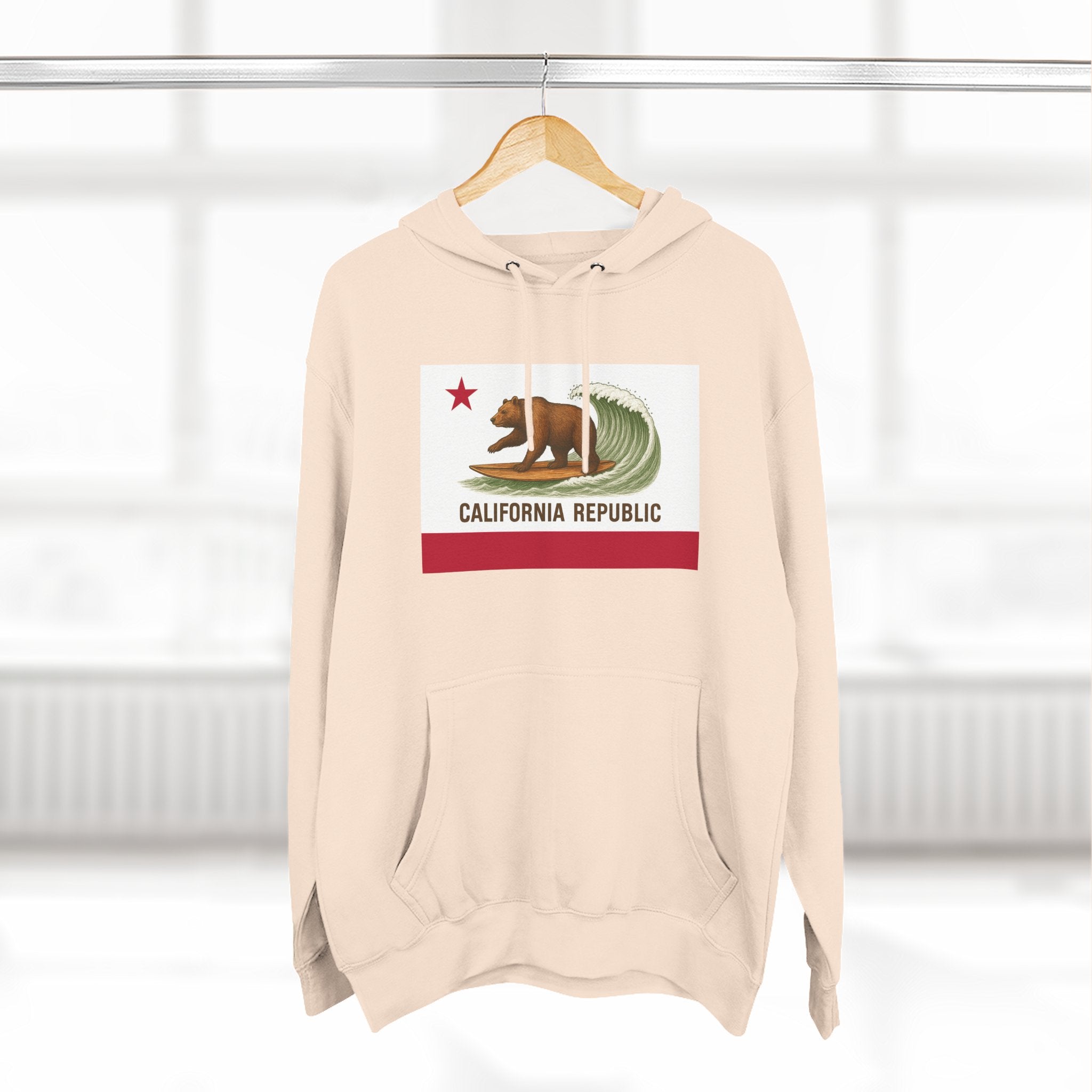 California Surfing Bear Flag Unisex - Pull-Over Cotton Blend Fleece Hoodie