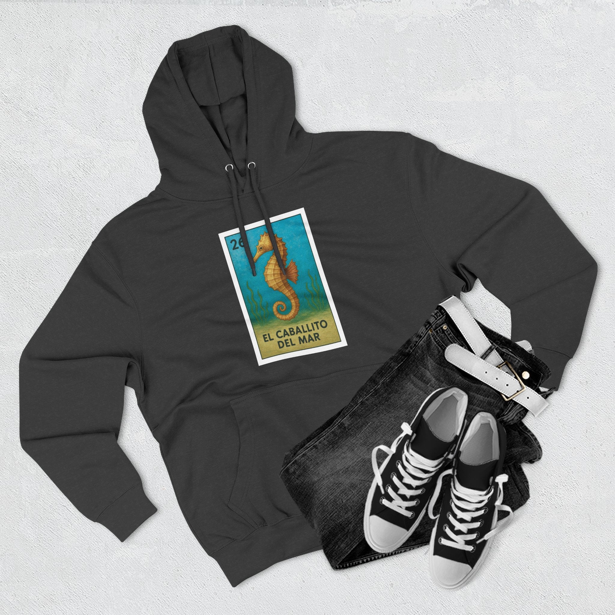 Seahorse Lotería Unisex - Pull-Over Cotton Blend Fleece Hoodie (El Caballito del Mar)