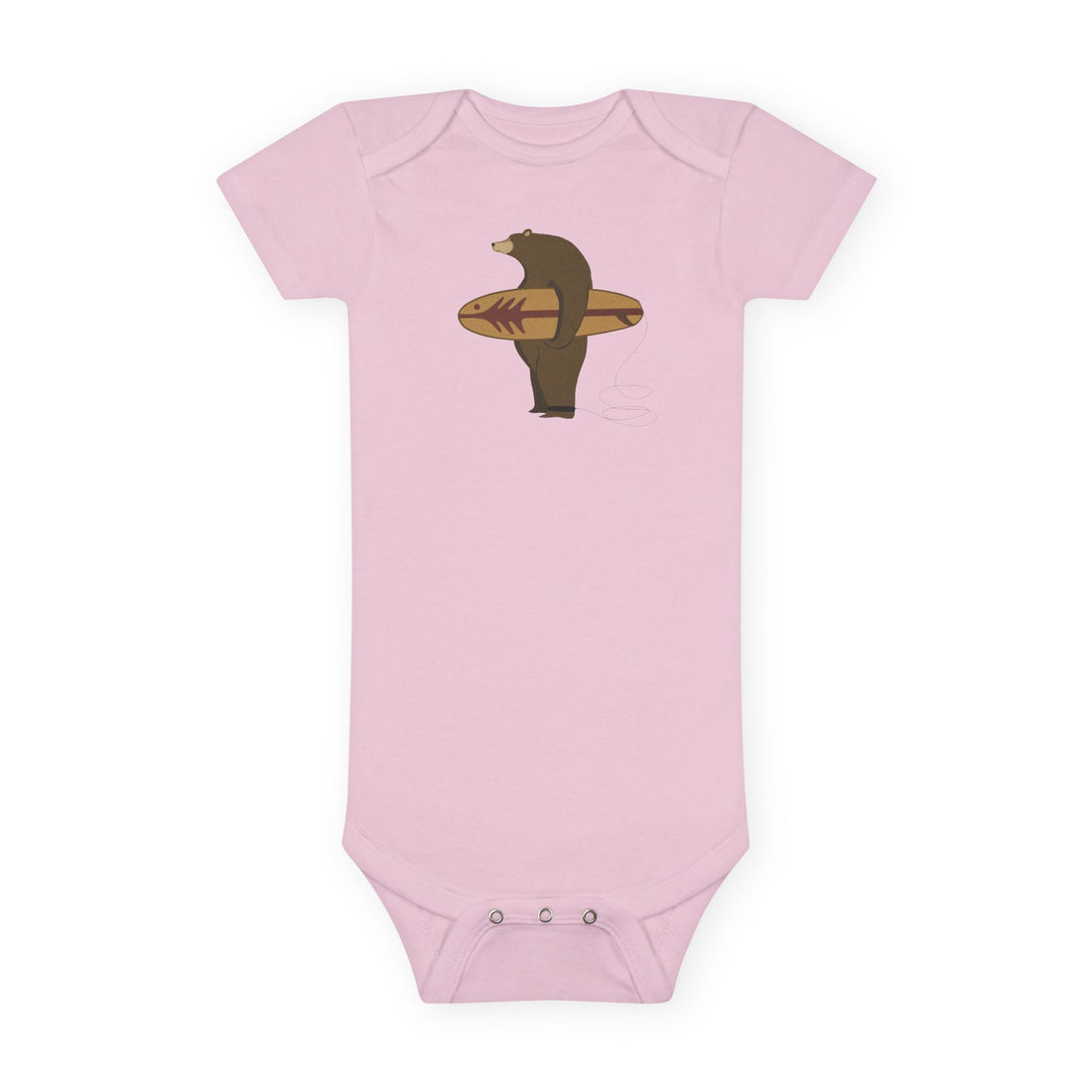 Surfing Grizzly Bear by Fabian Lavater - Baby Short Sleeve 100% Cotton Onesie
