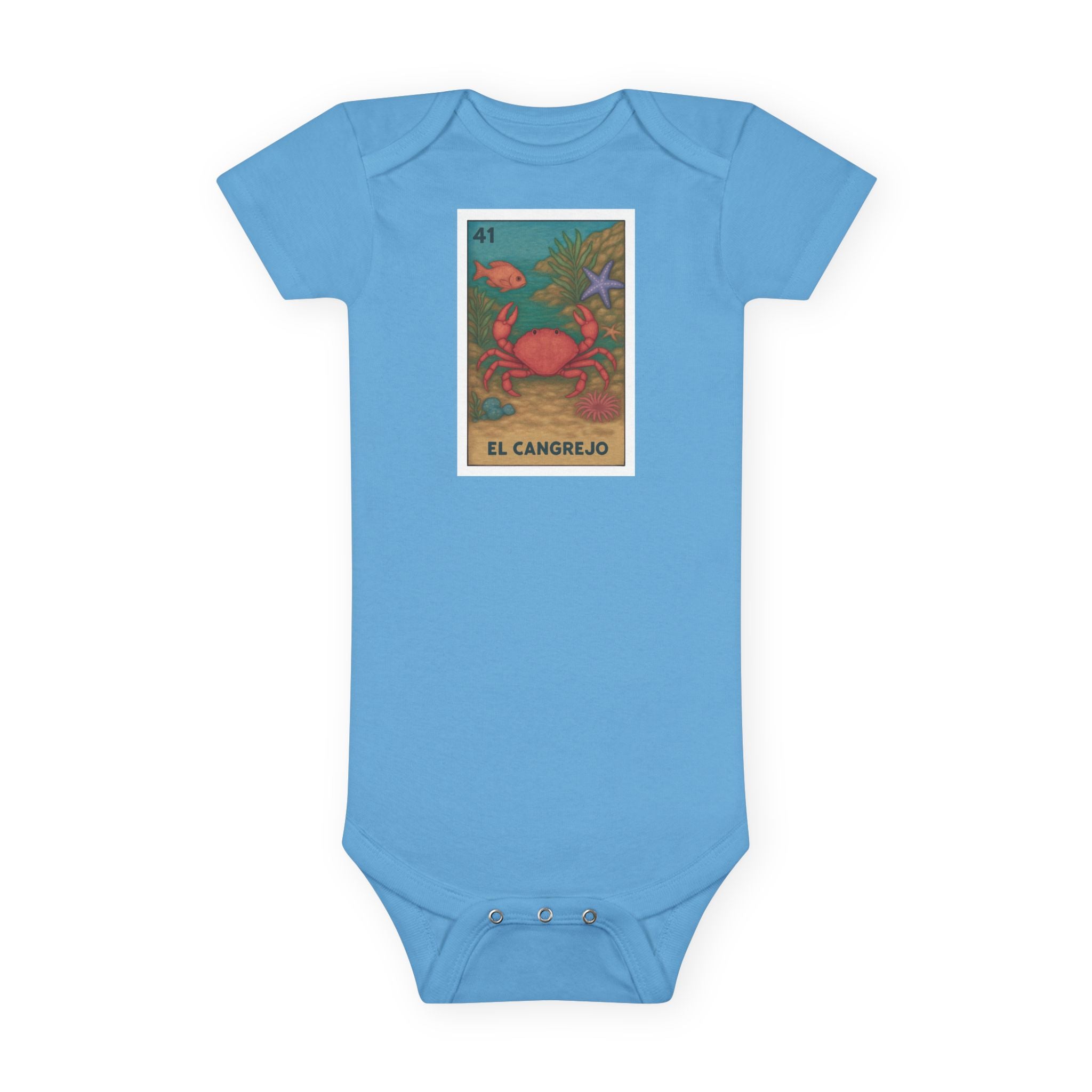 Crab Lotería - Baby Short Sleeve 100% Cotton Onesie (El Cangrejo)