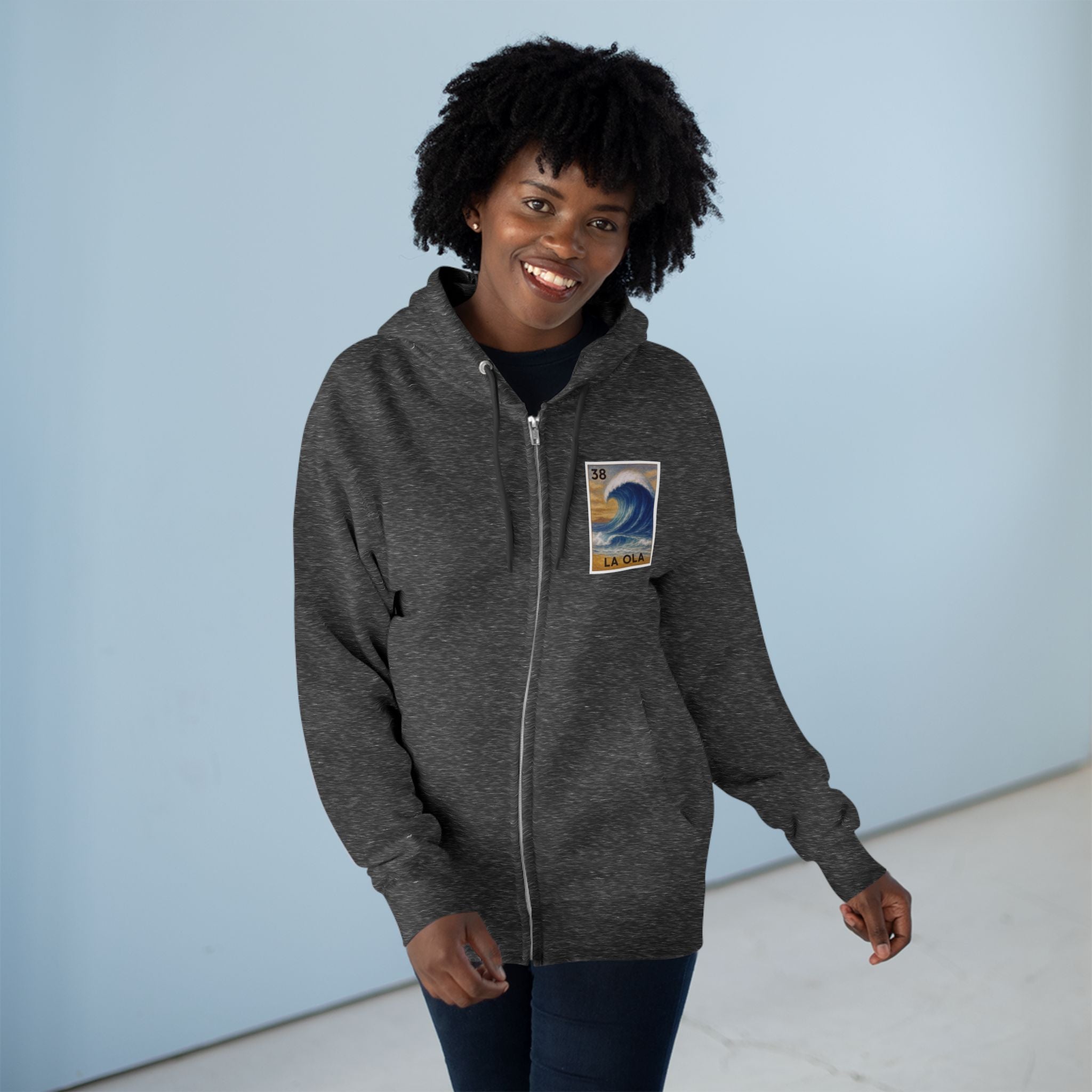 Wave Lotería Unisex - Zip Cotton Blend Fleece Hoodie (La Ola)