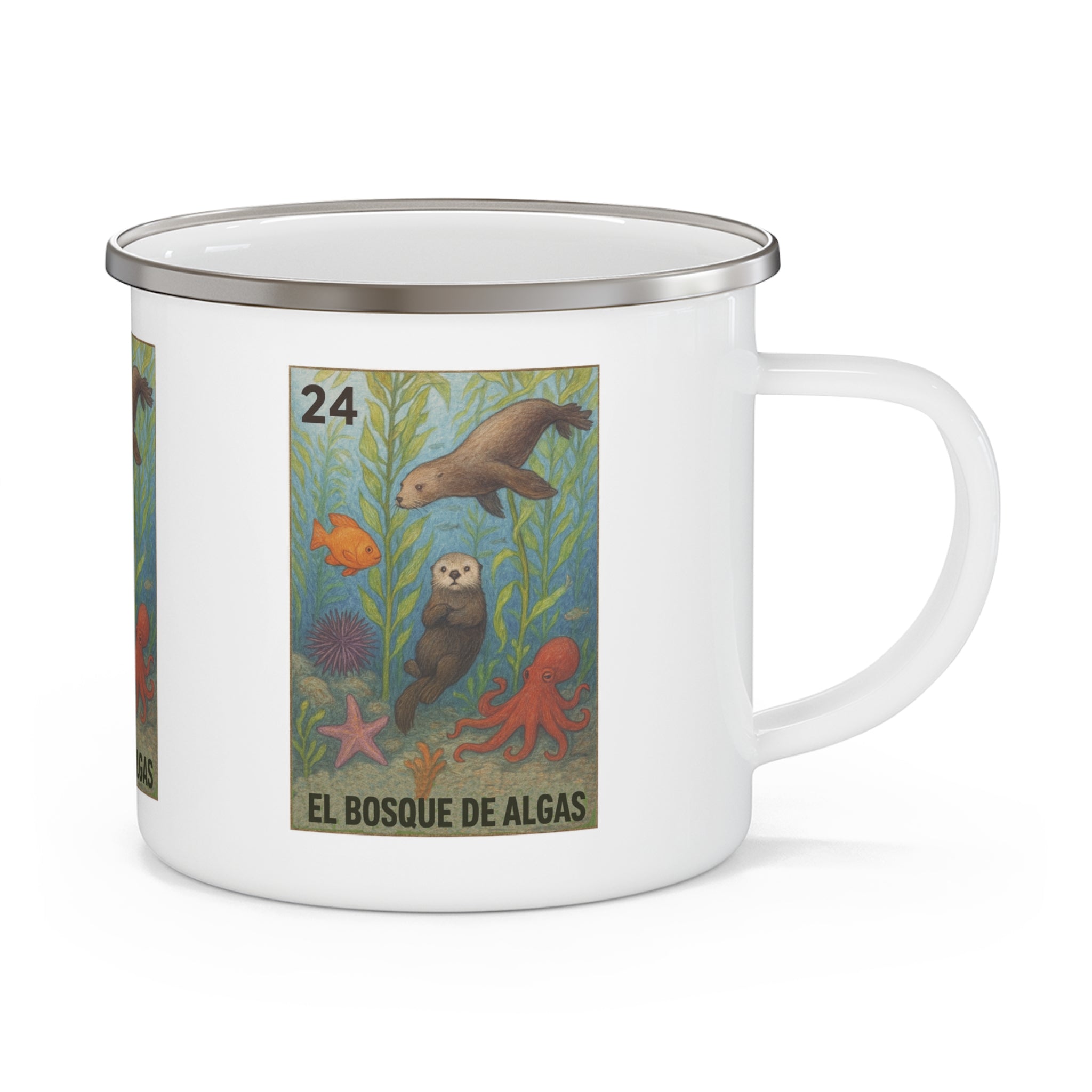 Kelp Forest Lotería Enamel Camping Mug (El Bosque de Algas) (12oz - small)