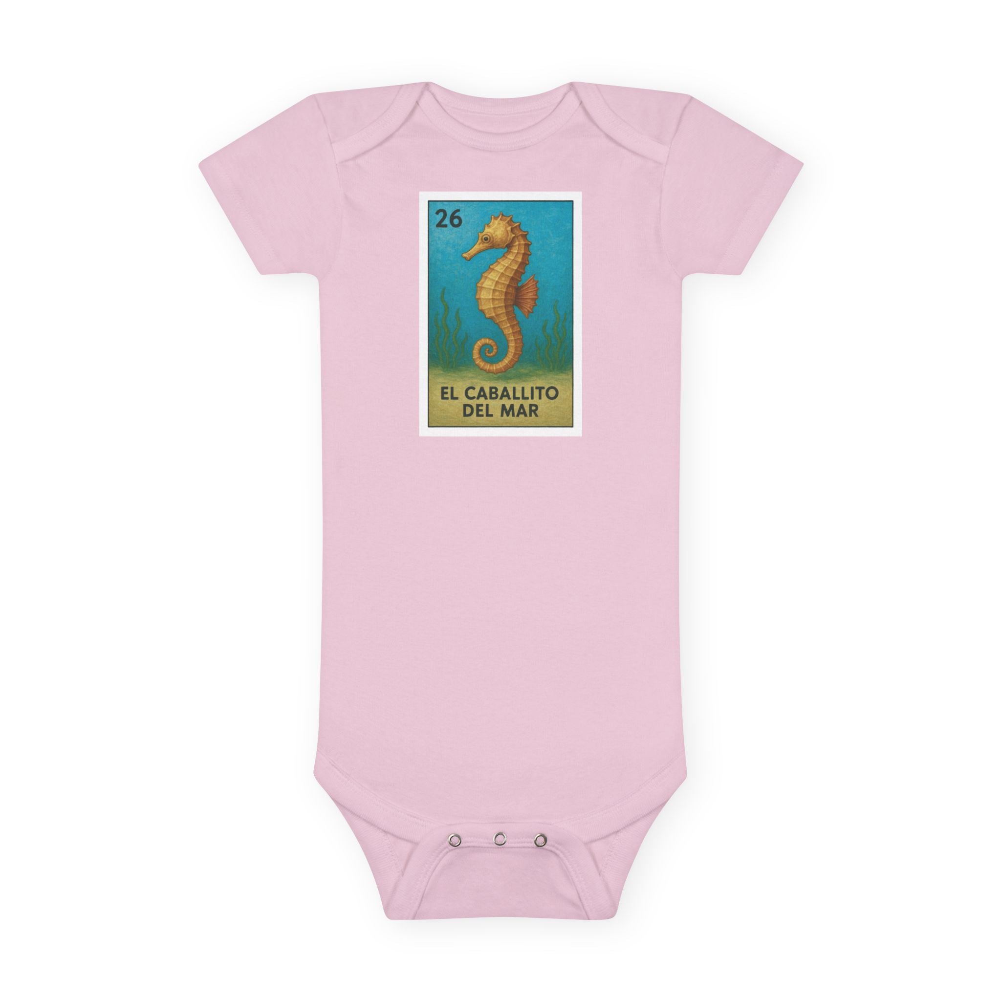 Seahorse Lotería - Baby Short Sleeve 100% Cotton Onesie (El Caballito del Mar)