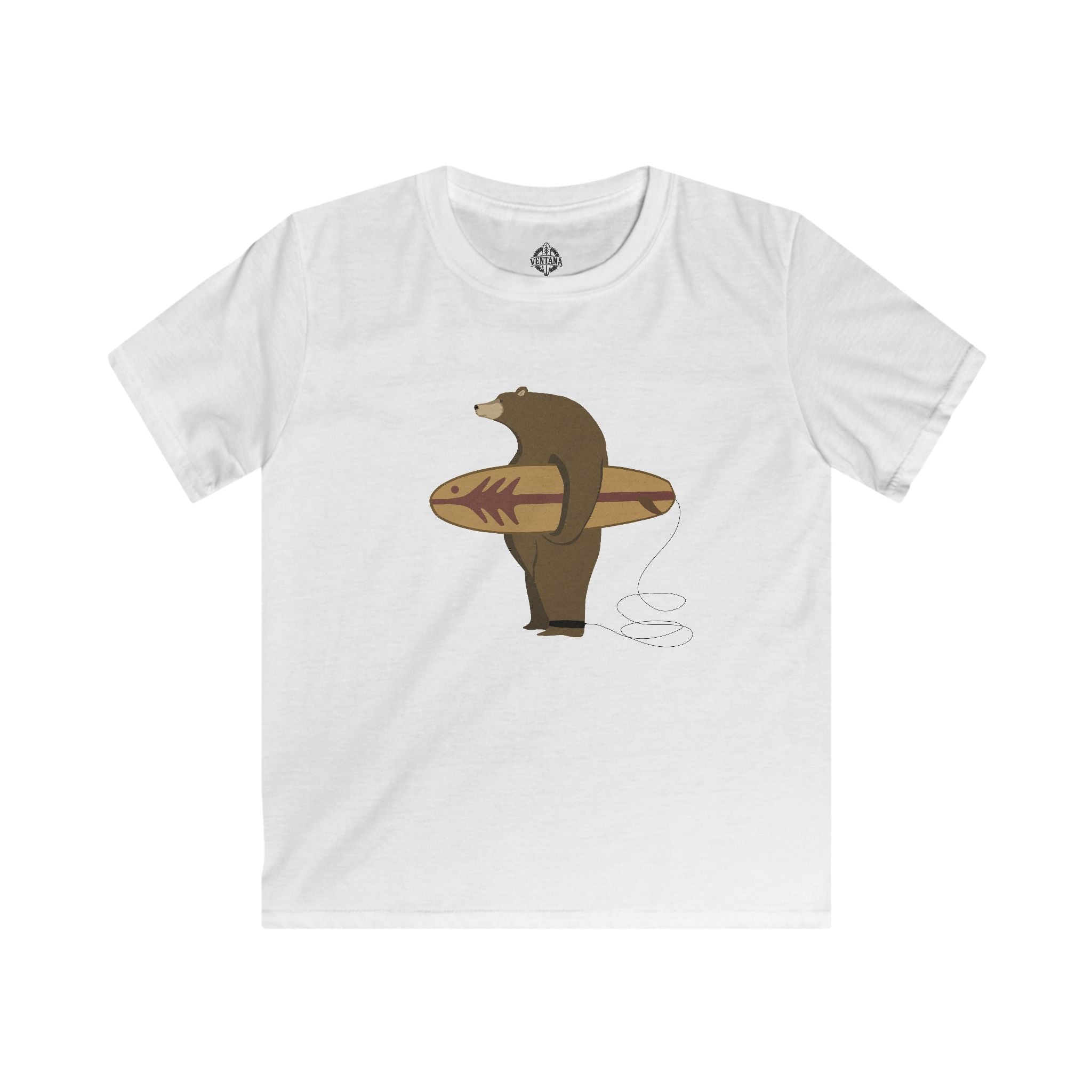 Surfing Grizzly Bear by Fabian Lavater Kids - Soft Style U.S. Cotton T-Shirt