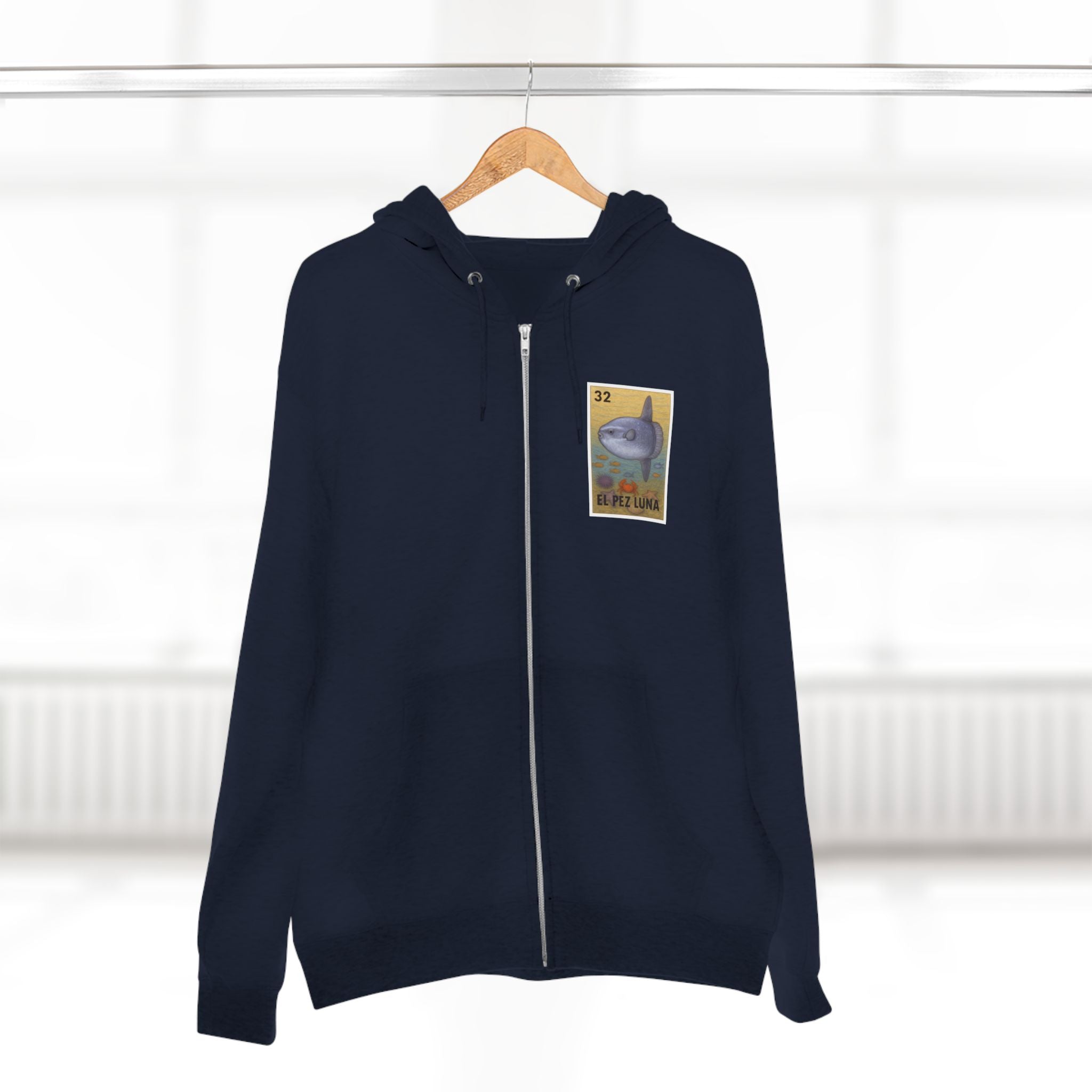 Sunfish Lotería Unisex - Zip Cotton Blend Fleece Hoodie (El Pez Luna)