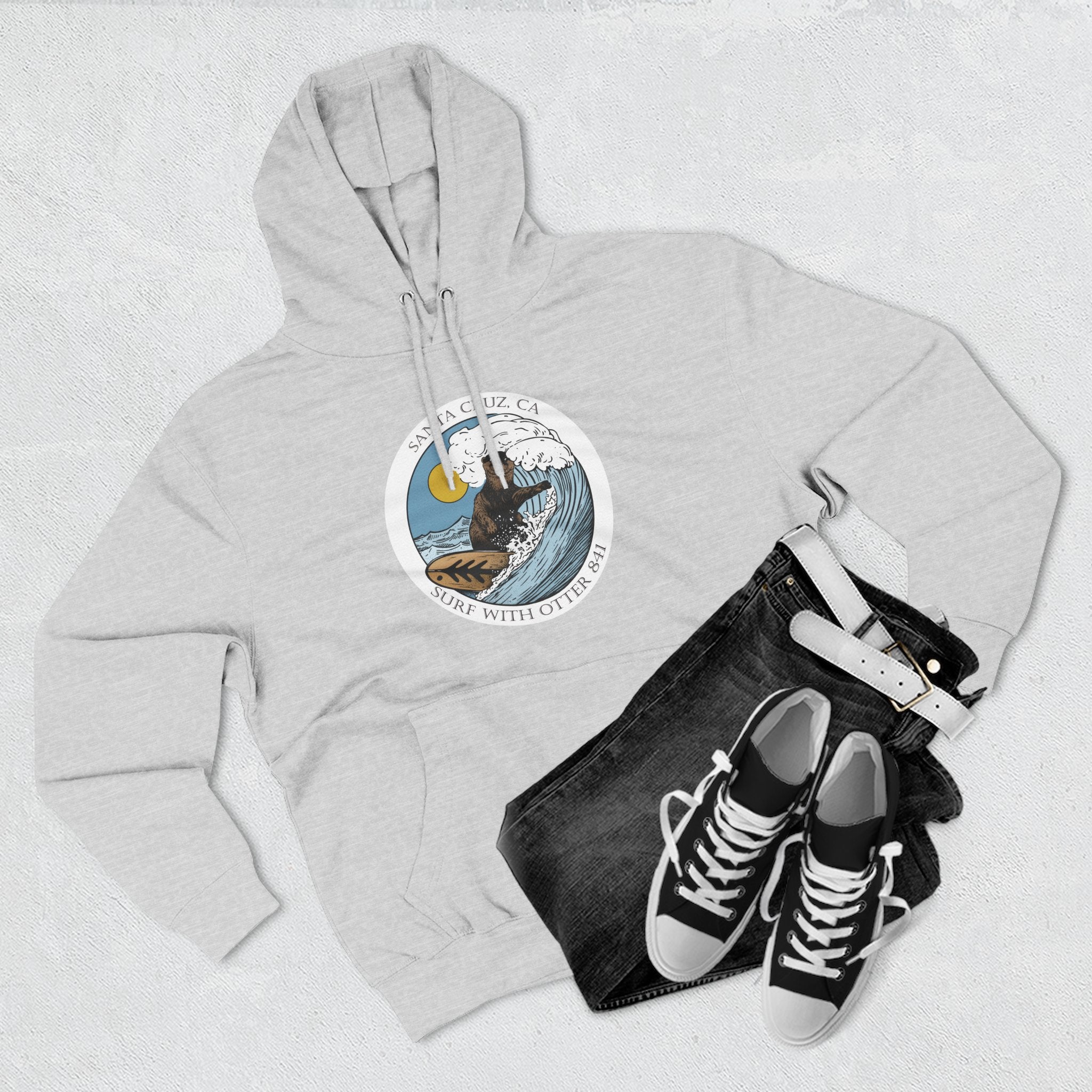 Surf with Otter 841 by Thiago Bianchini Unisex - Pull-Over Cotton Blend Fleece Hoodie