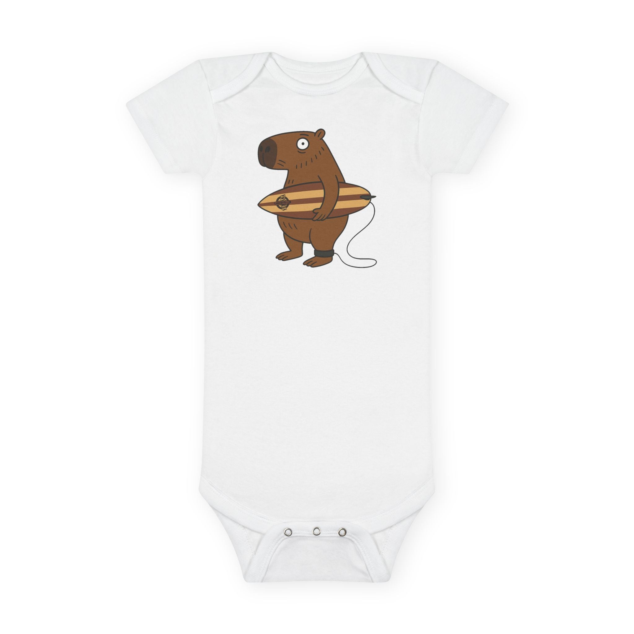 Capybara Surfer - Baby Short Sleeve 100% Cotton Onesie