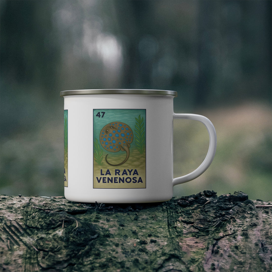 Stingray Lotería Enamel Camping Mug (La Raya Venenosa) (12oz - small)