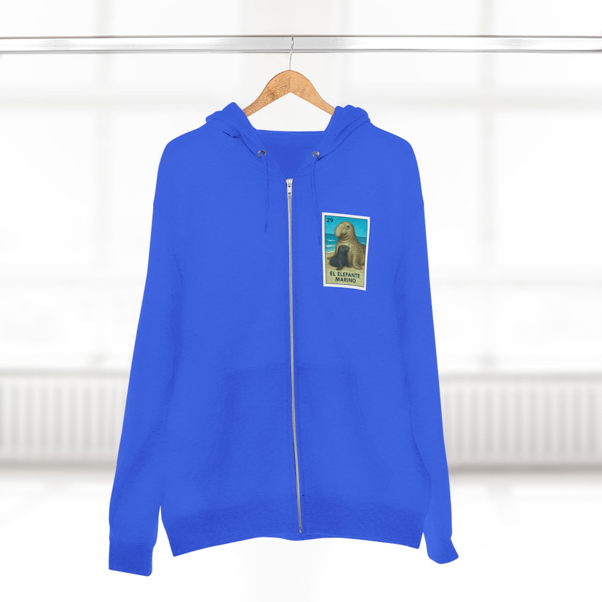 Elephant Seal Lotería Unisex - Zip Cotton Blend Fleece Hoodie (El Elefante Marino)