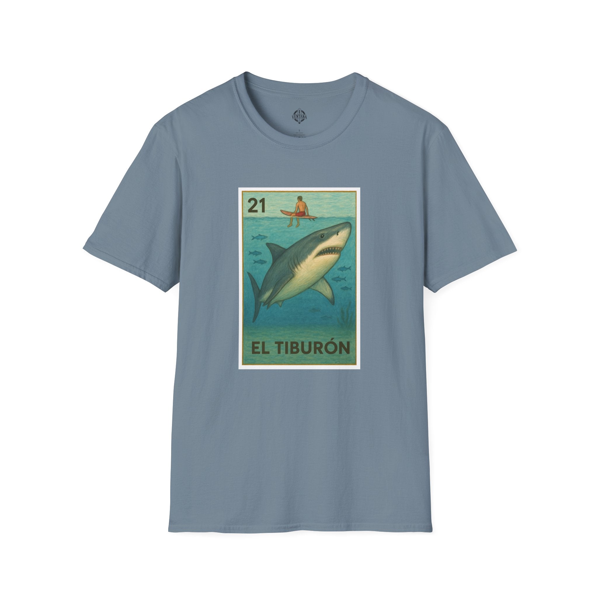 Shark Lotería Unisex - Soft Style U.S. Cotton T-Shirt (El Tiburón)