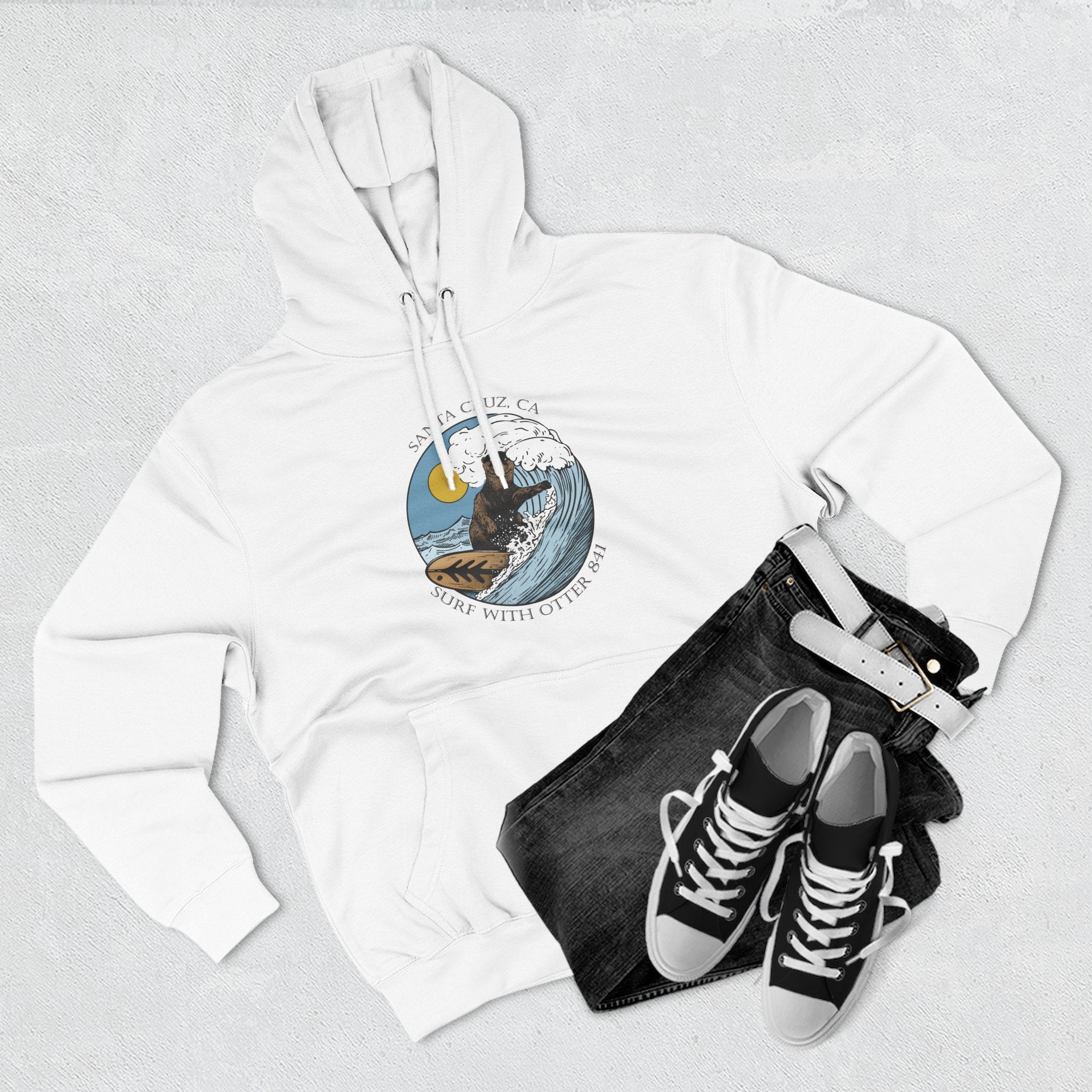 Surf with Otter 841 by Thiago Bianchini Unisex - Pull-Over Cotton Blend Fleece Hoodie