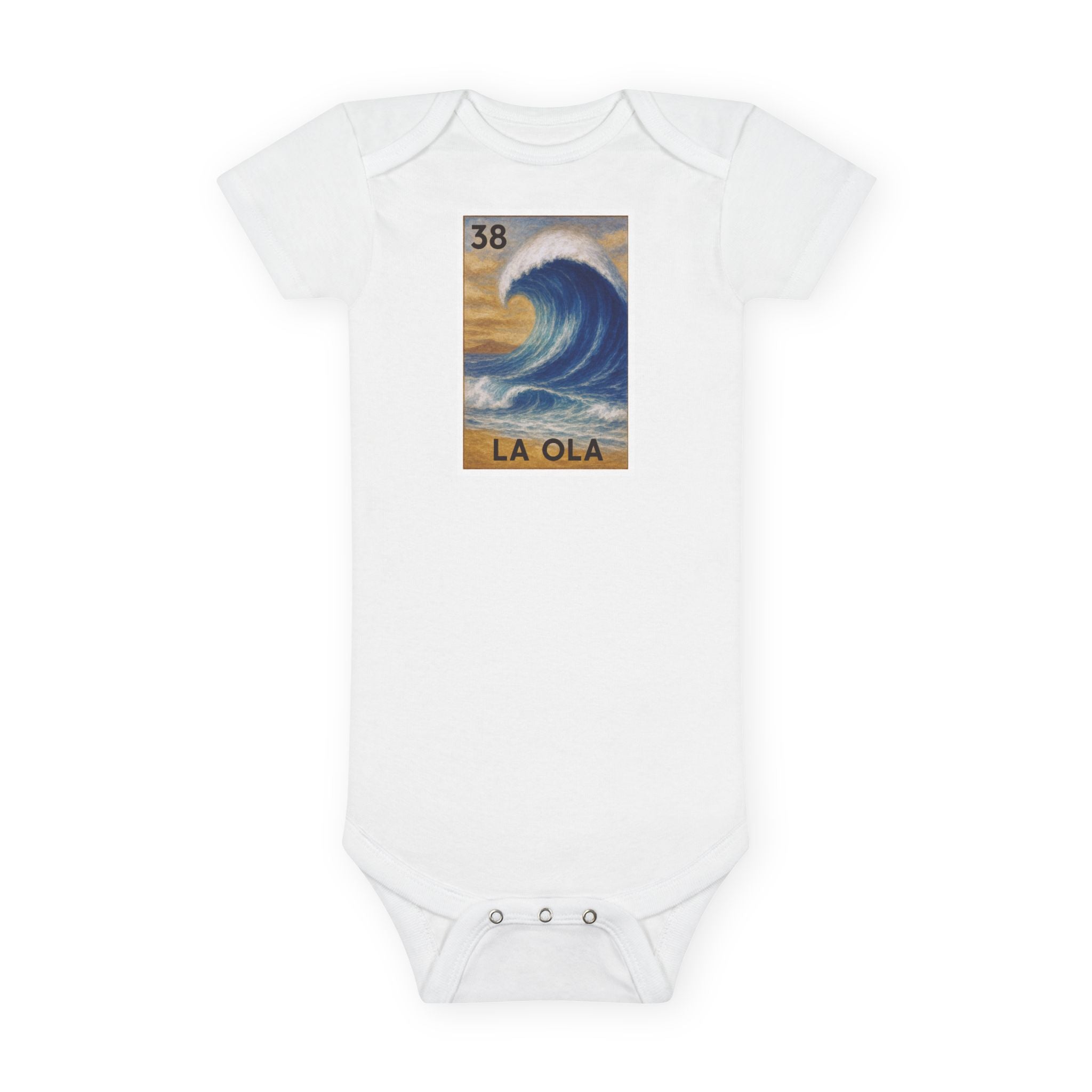 Wave Lotería - Baby Short Sleeve 100% Cotton Onesie (La Ola)