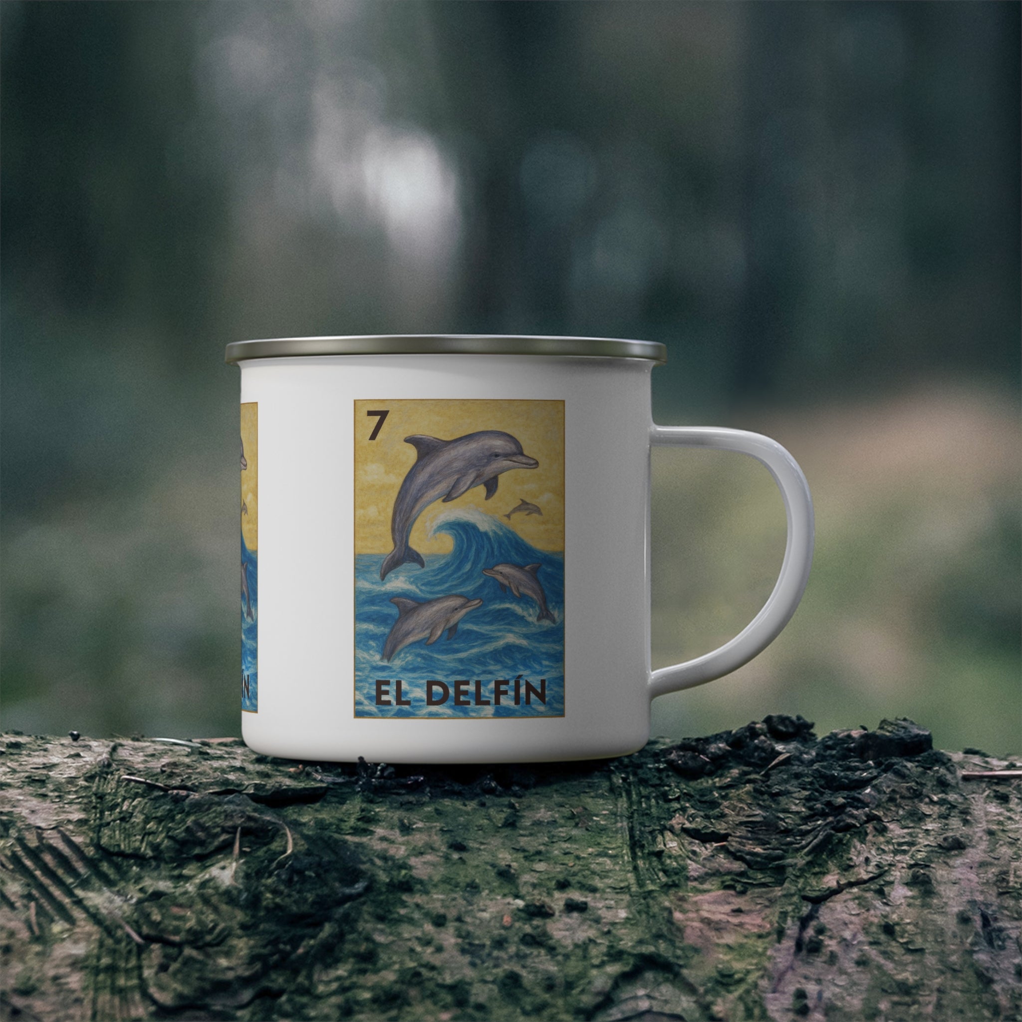Dolphin Lotería Enamel Camping Mug (El Delfín) (12oz - small)