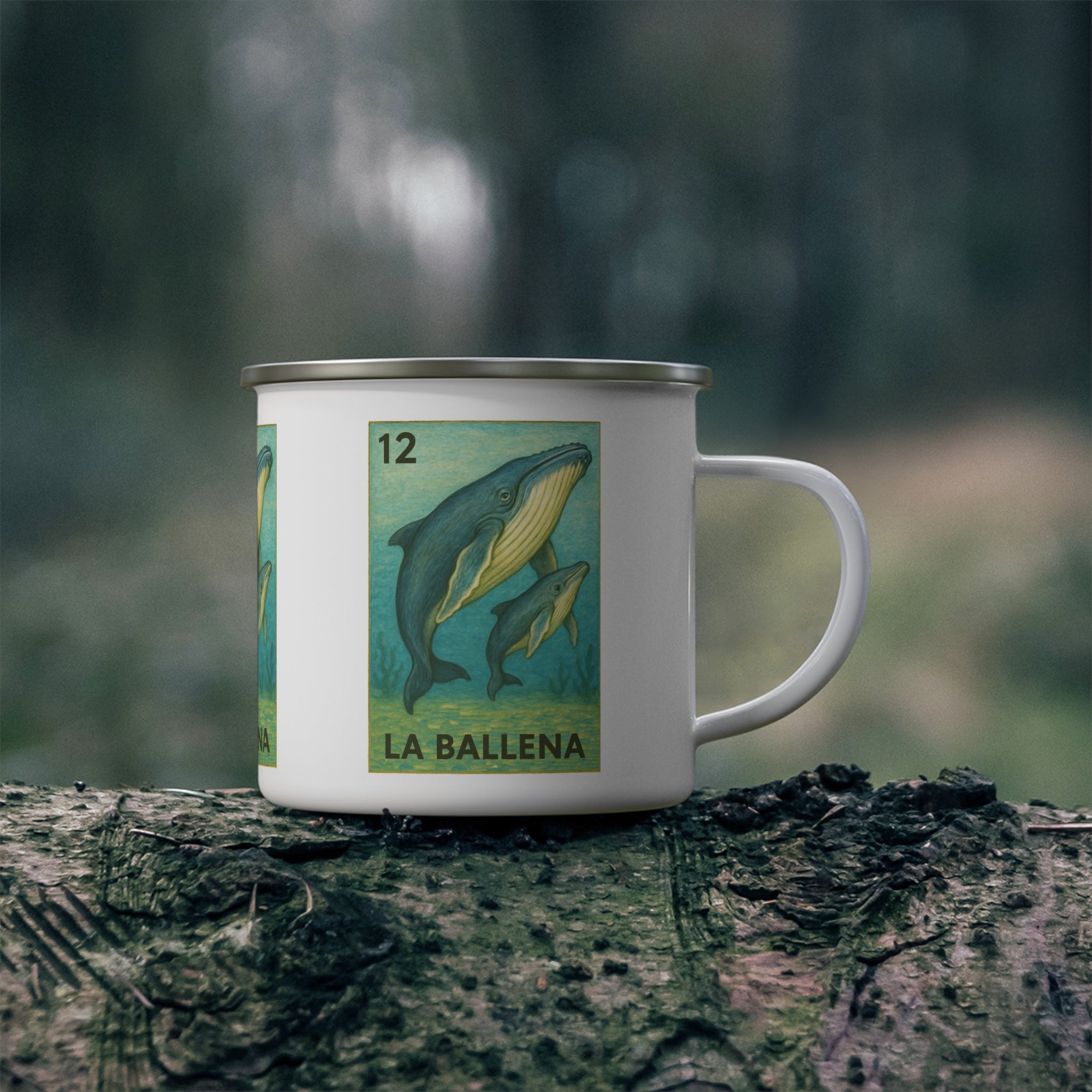 Whale Lotería Enamel Camping Mug (La Ballena) (12oz - small)