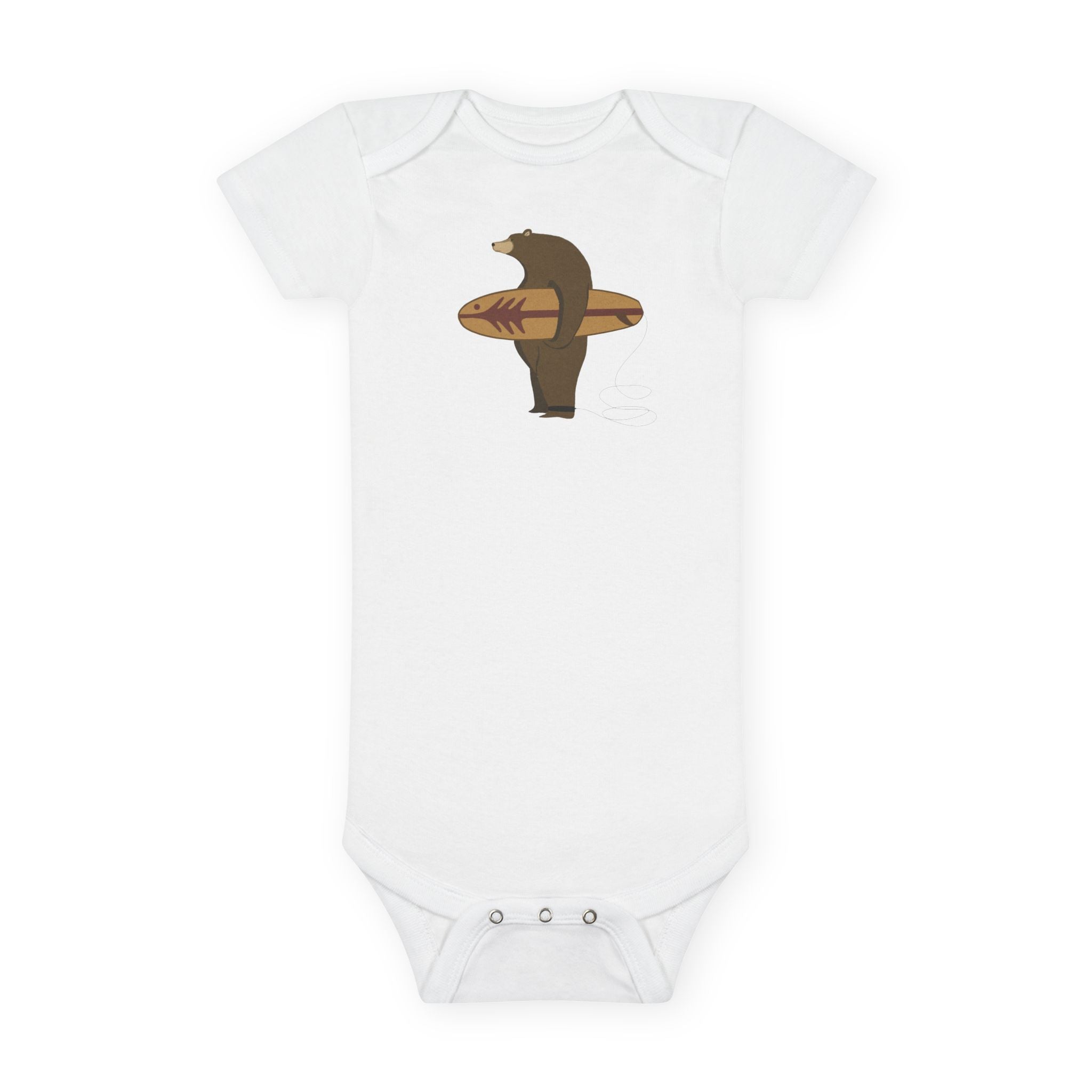 Surfing Grizzly Bear by Fabian Lavater - Baby Short Sleeve 100% Cotton Onesie