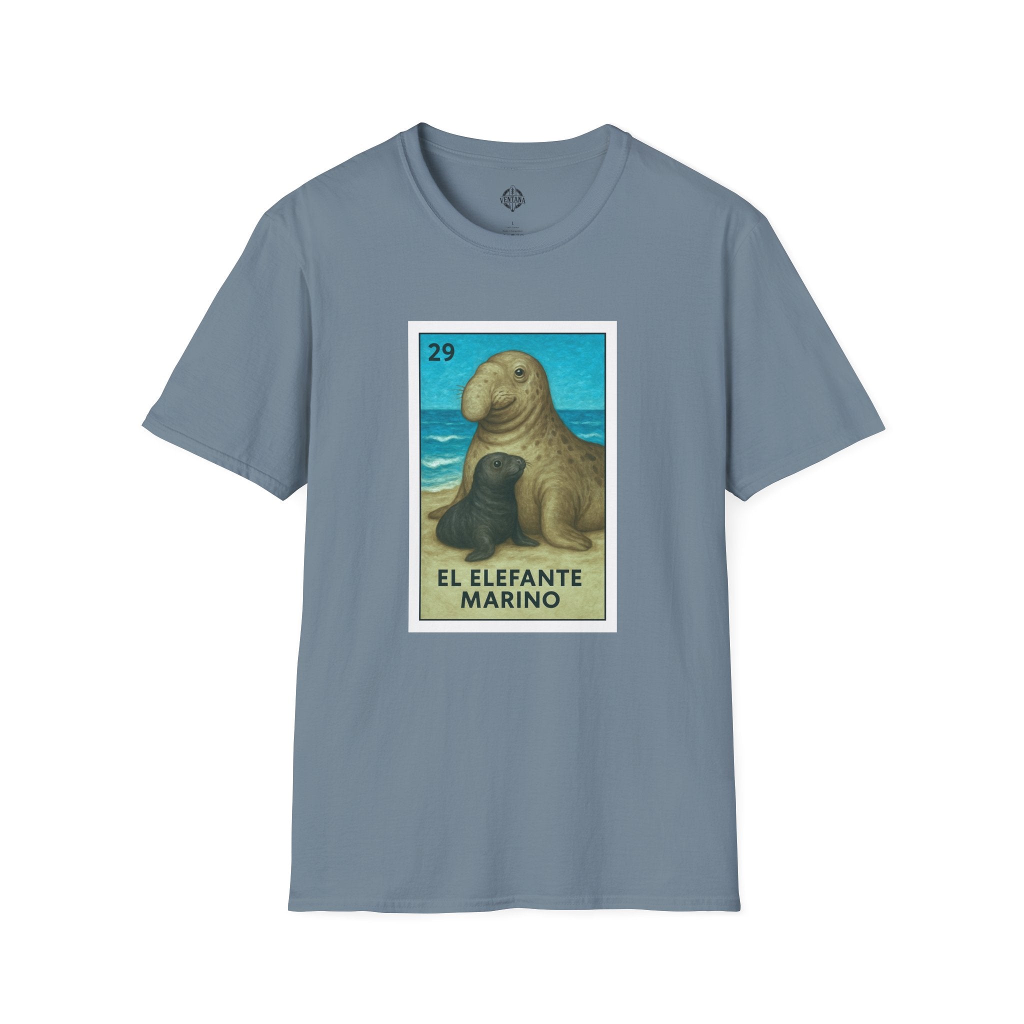 Elephant Seal Lotería Unisex - Soft Style U.S. Cotton T-Shirt (El Elefante Marino)