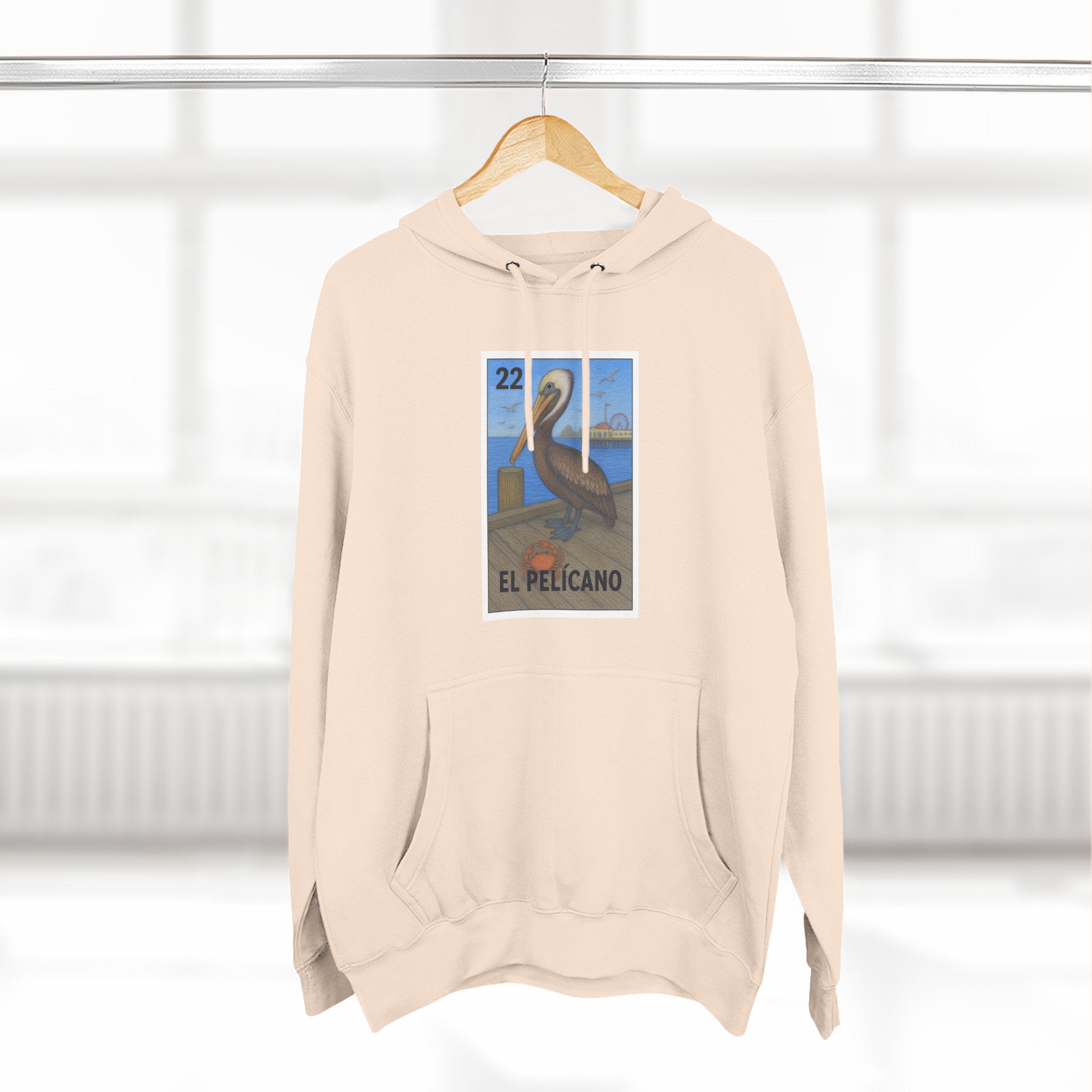 Pelican Lotería Unisex - Pull-Over Cotton Blend Fleece Hoodie (El Pelícano)