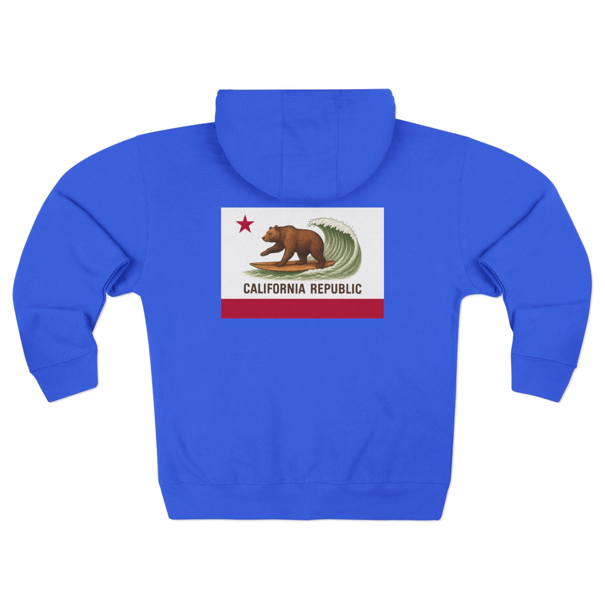 California Surfing Bear Flag Unisex - Zip Cotton Blend Fleece Hoodie